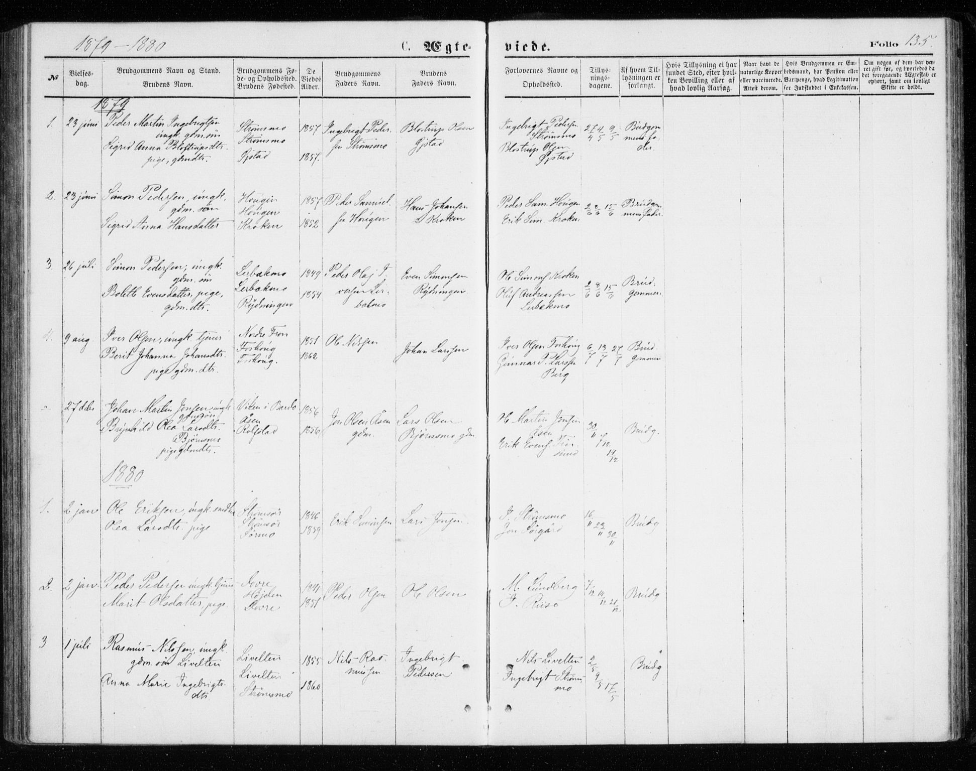 Målselv sokneprestembete, AV/SATØ-S-1311/G/Ga/Gab/L0007klokker: Parish register (copy) no. 7, 1876-1895, p. 135