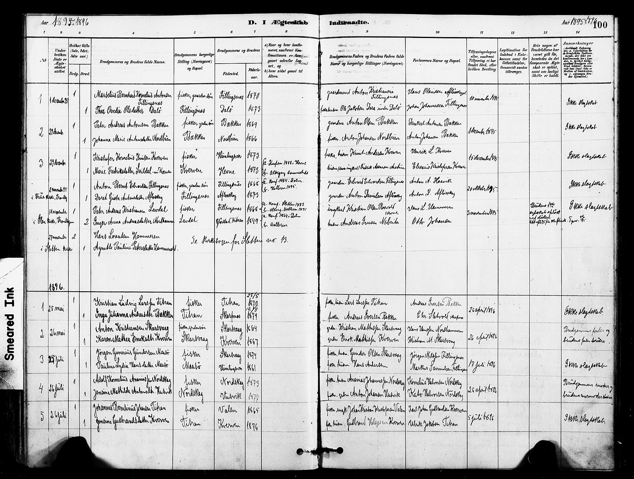 Ministerialprotokoller, klokkerbøker og fødselsregistre - Sør-Trøndelag, SAT/A-1456/641/L0595: Parish register (official) no. 641A01, 1882-1897, p. 100