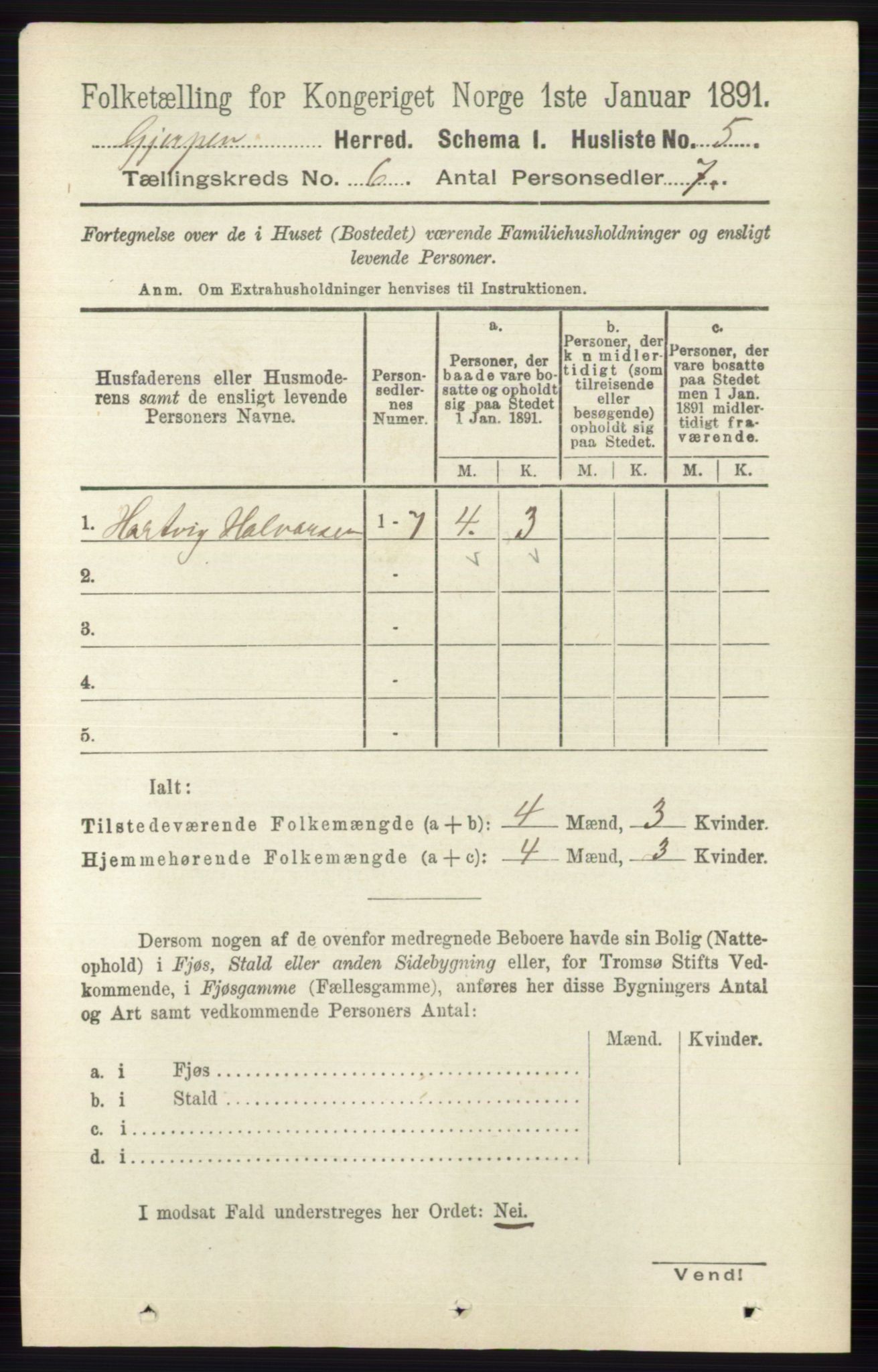 RA, 1891 census for 0812 Gjerpen, 1891, p. 2916