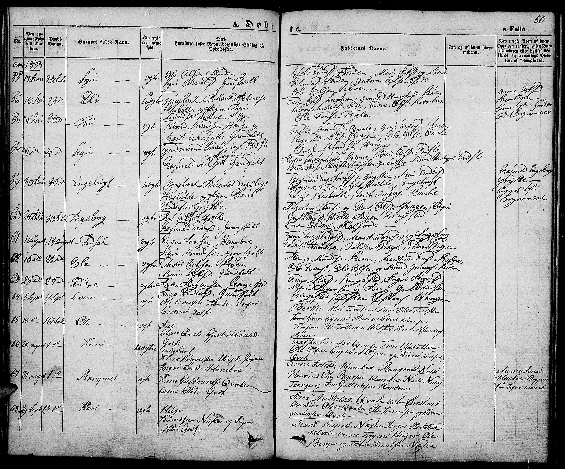Slidre prestekontor, SAH/PREST-134/H/Ha/Haa/L0003: Parish register (official) no. 3, 1831-1843, p. 50