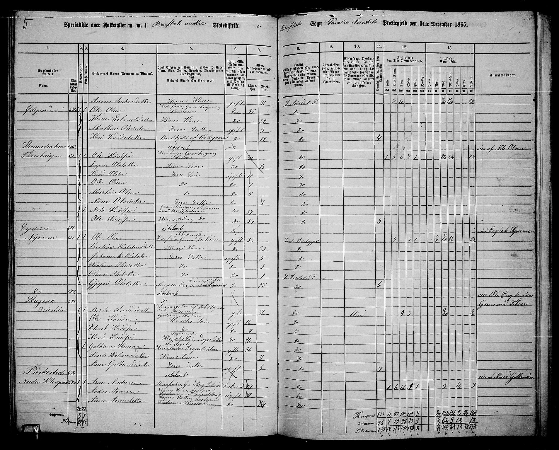 RA, 1865 census for Sør-Aurdal, 1865, p. 221