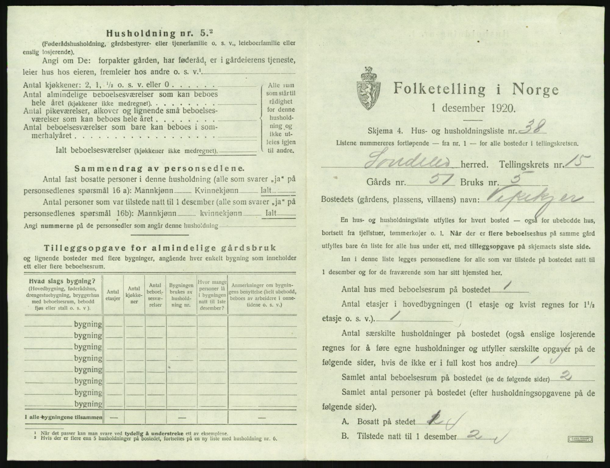 SAK, 1920 census for Søndeled, 1920, p. 1209