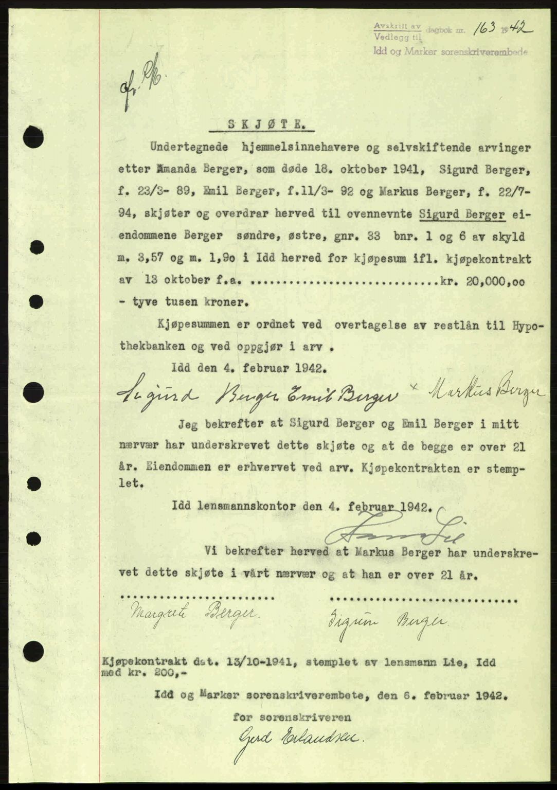 Idd og Marker sorenskriveri, AV/SAO-A-10283/G/Gb/Gbb/L0005: Mortgage book no. A5, 1941-1943, Diary no: : 163/1942