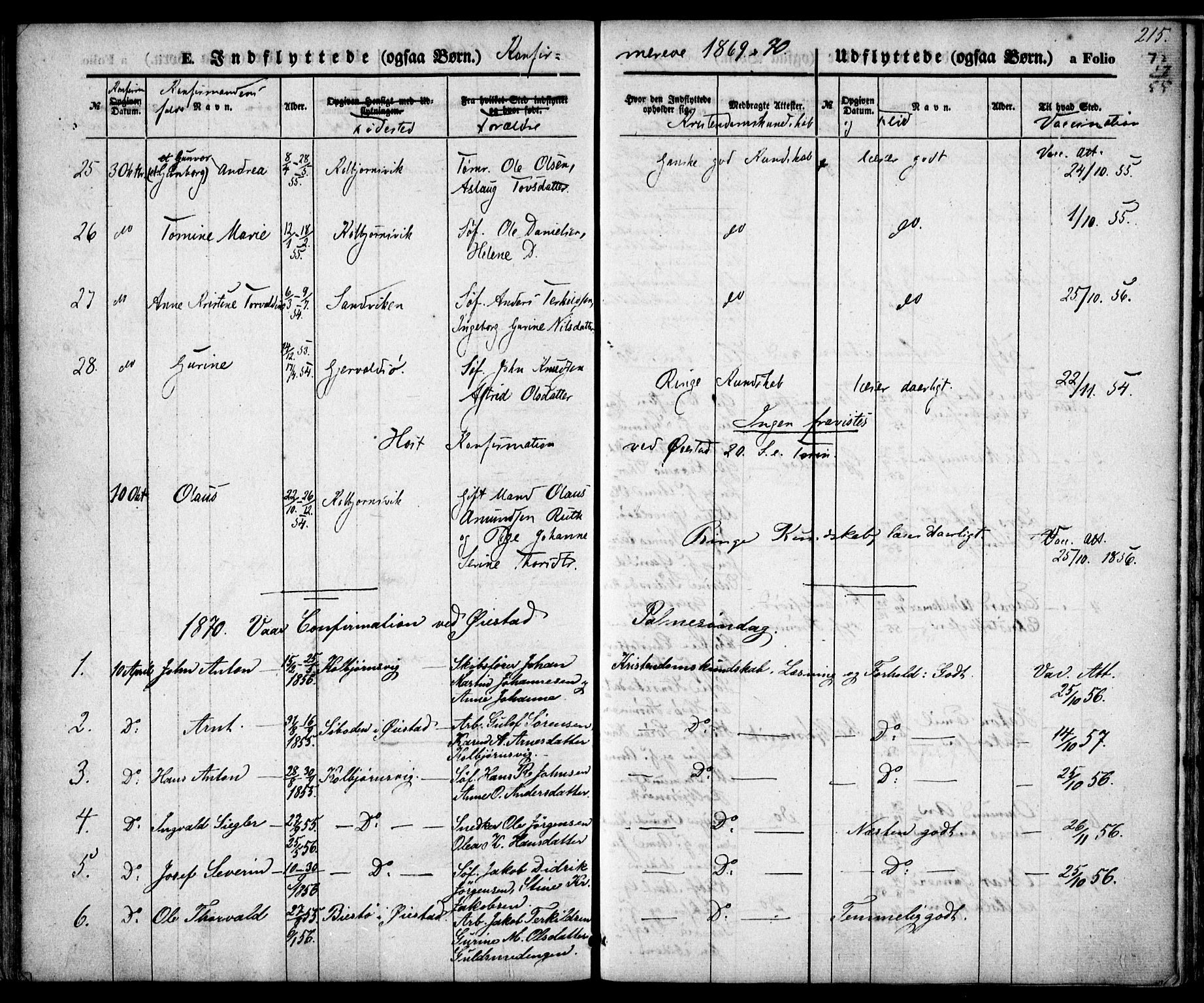 Hisøy sokneprestkontor, AV/SAK-1111-0020/F/Fa/L0001: Parish register (official) no. A 1, 1849-1871, p. 215