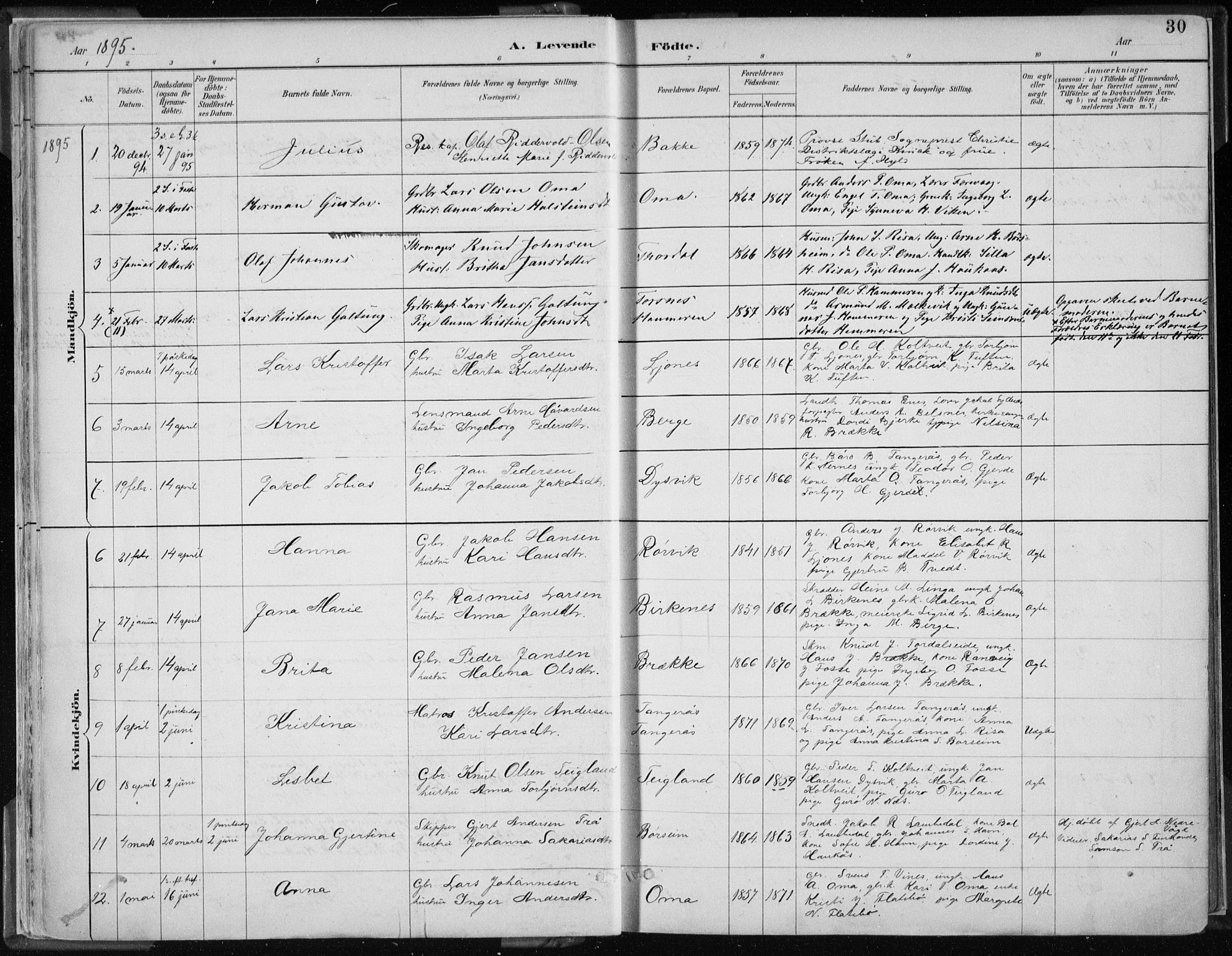 Strandebarm sokneprestembete, SAB/A-78401/H/Haa: Parish register (official) no. B  1, 1886-1908, p. 30