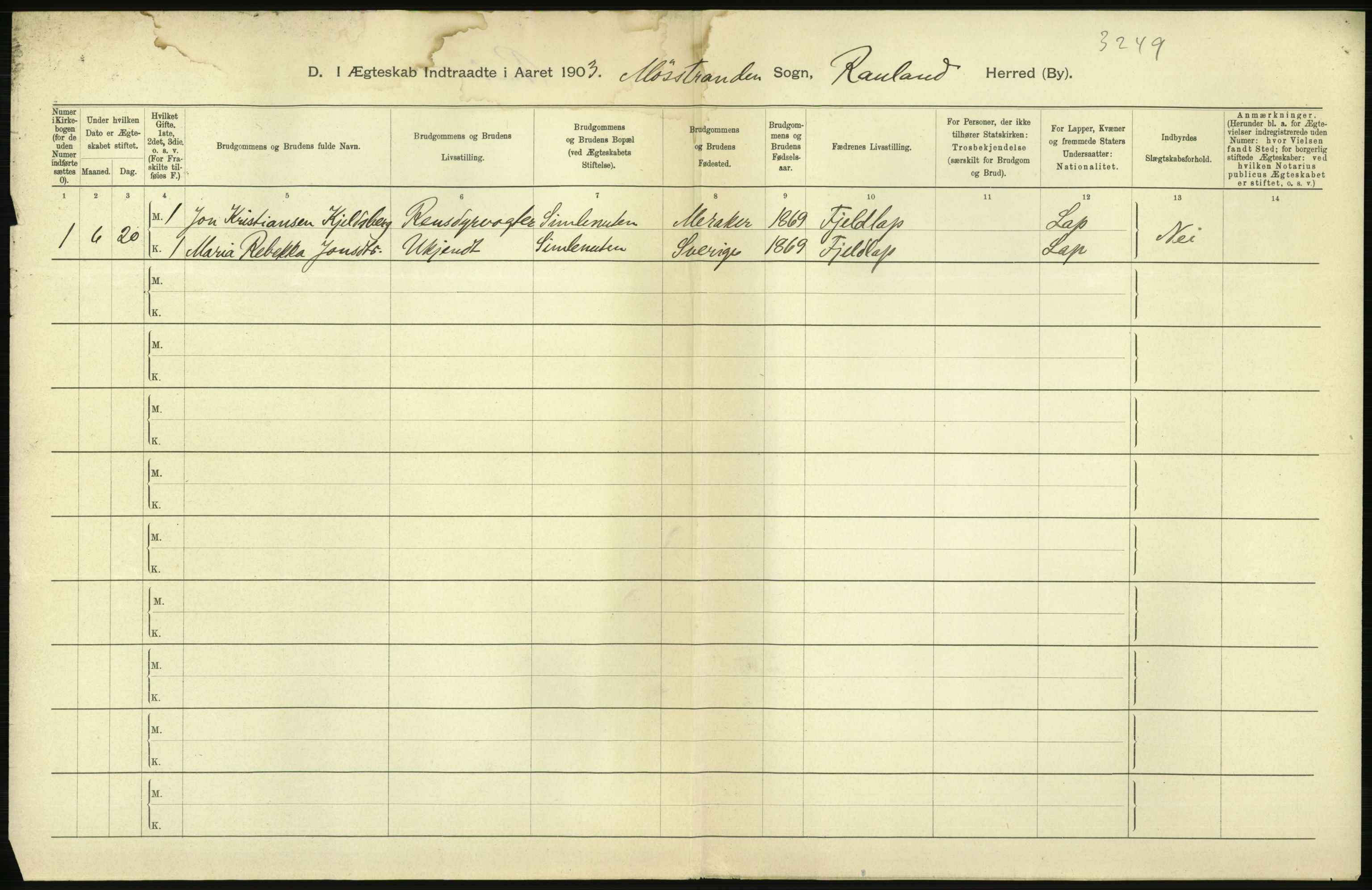 Statistisk sentralbyrå, Sosiodemografiske emner, Befolkning, AV/RA-S-2228/D/Df/Dfa/Dfaa/L0009: Bratsberg amt: Fødte, gifte, døde, 1903, p. 356