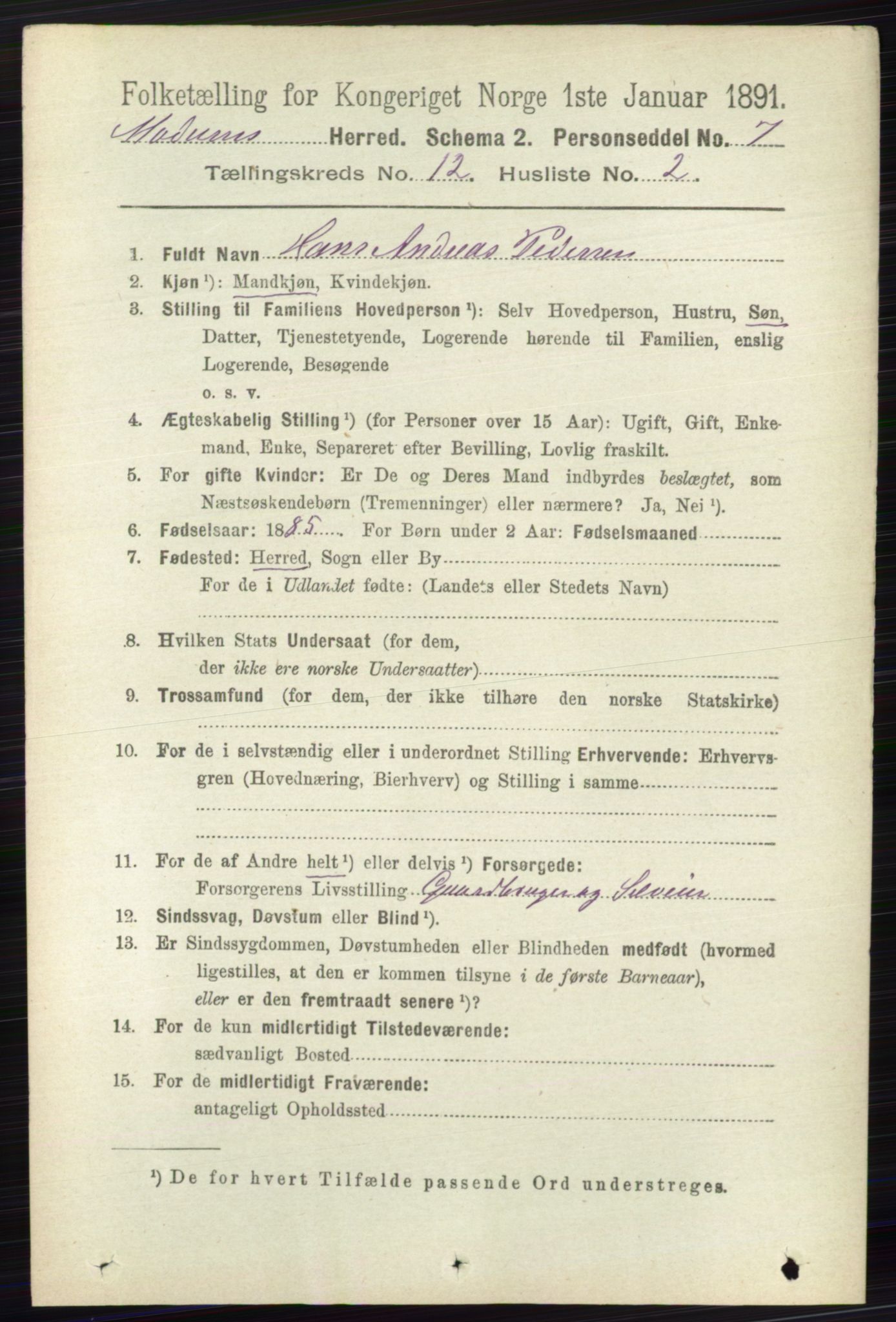 RA, 1891 census for 0623 Modum, 1891, p. 4469