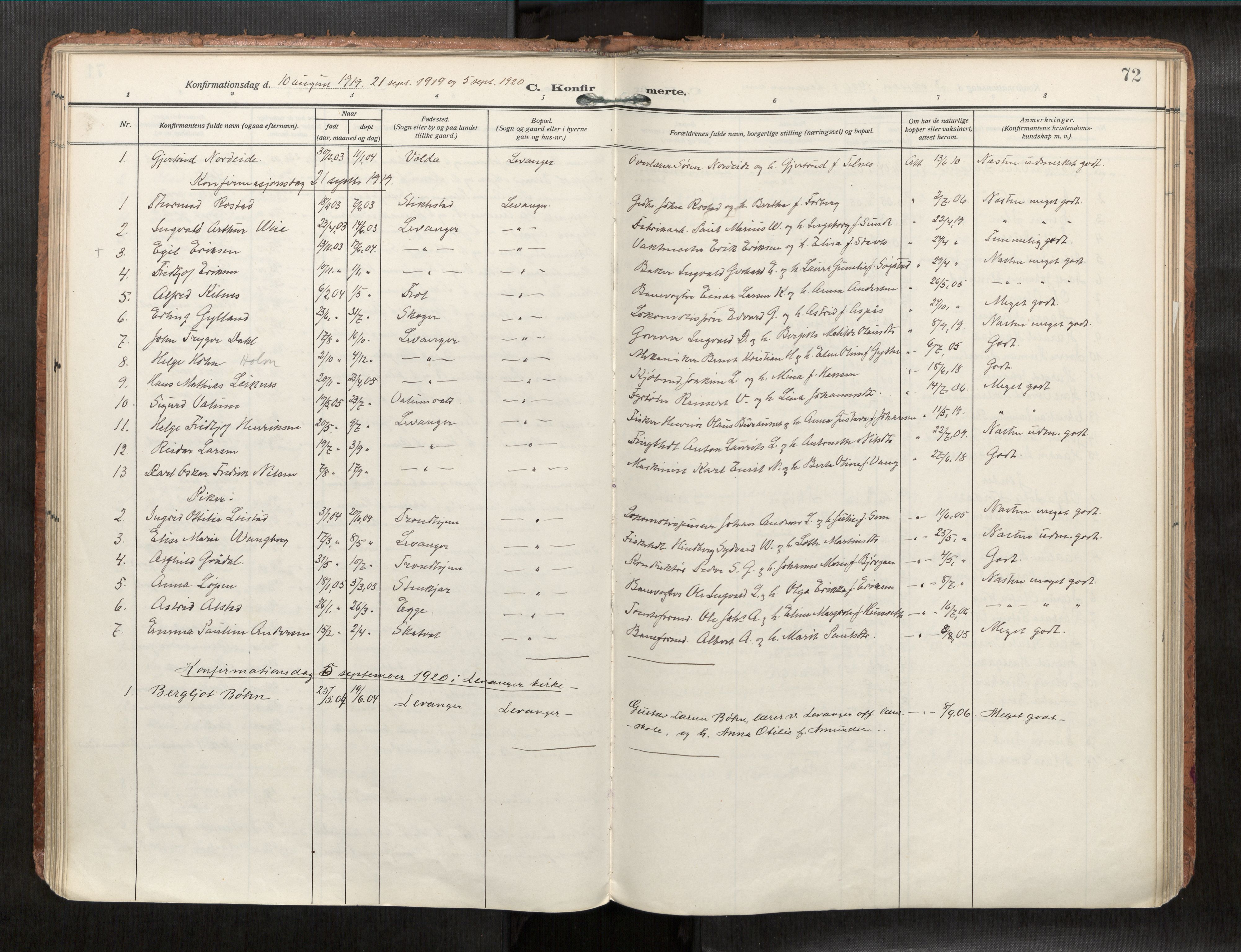 Levanger sokneprestkontor, SAT/A-1301/2/H/Haa/L0001: Parish register (official) no. 1, 1912-1932, p. 72