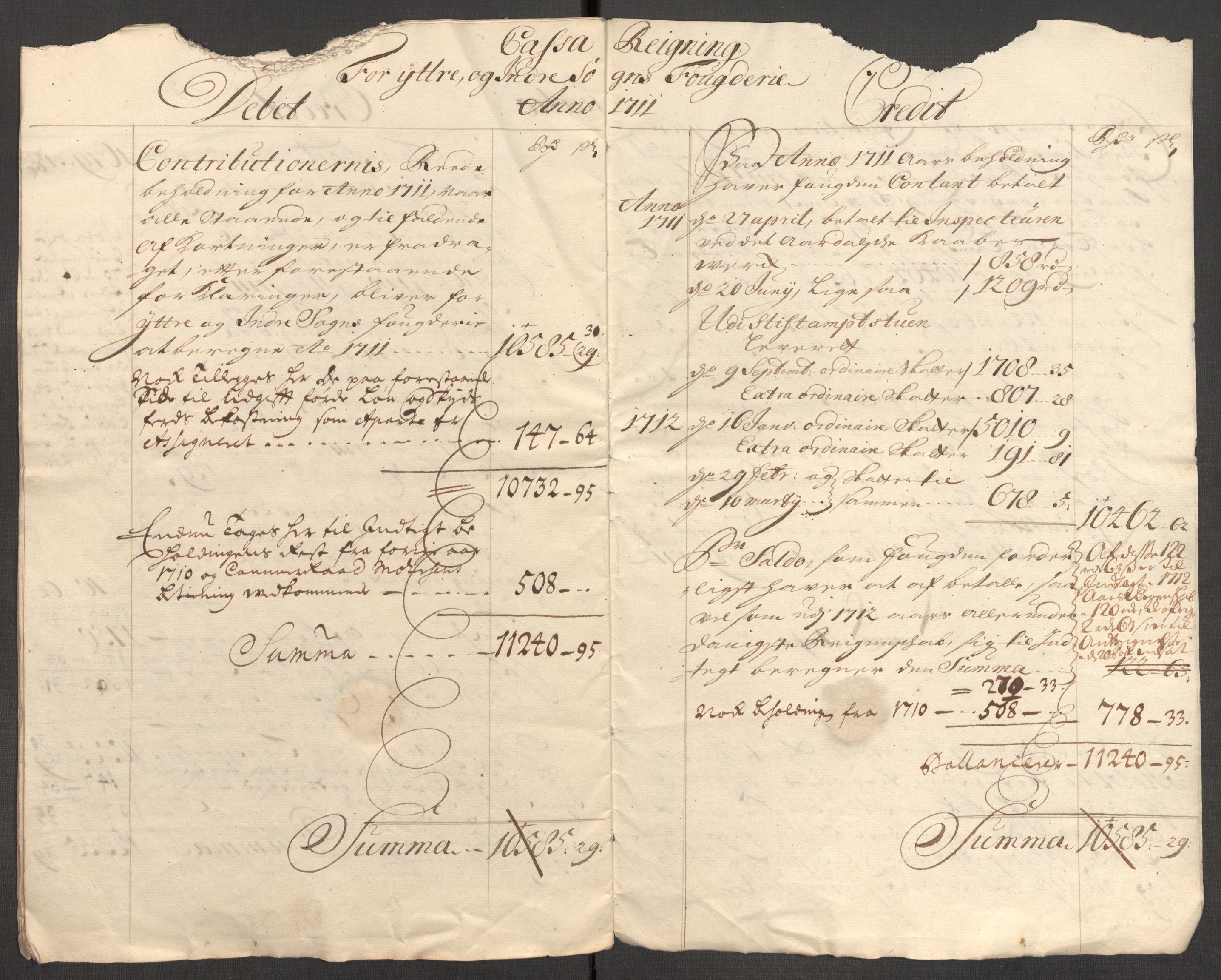 Rentekammeret inntil 1814, Reviderte regnskaper, Fogderegnskap, RA/EA-4092/R52/L3317: Fogderegnskap Sogn, 1711, p. 489
