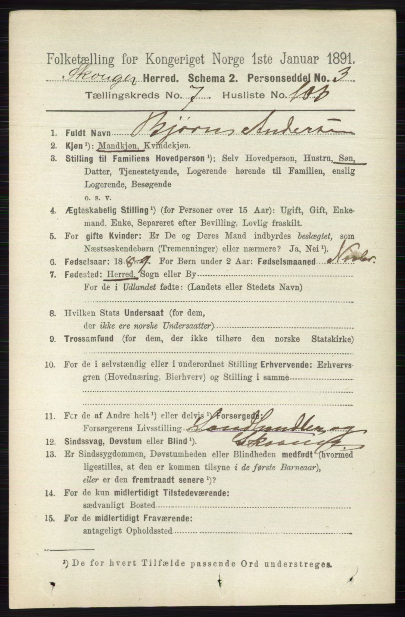 RA, 1891 census for 0712 Skoger, 1891, p. 4308