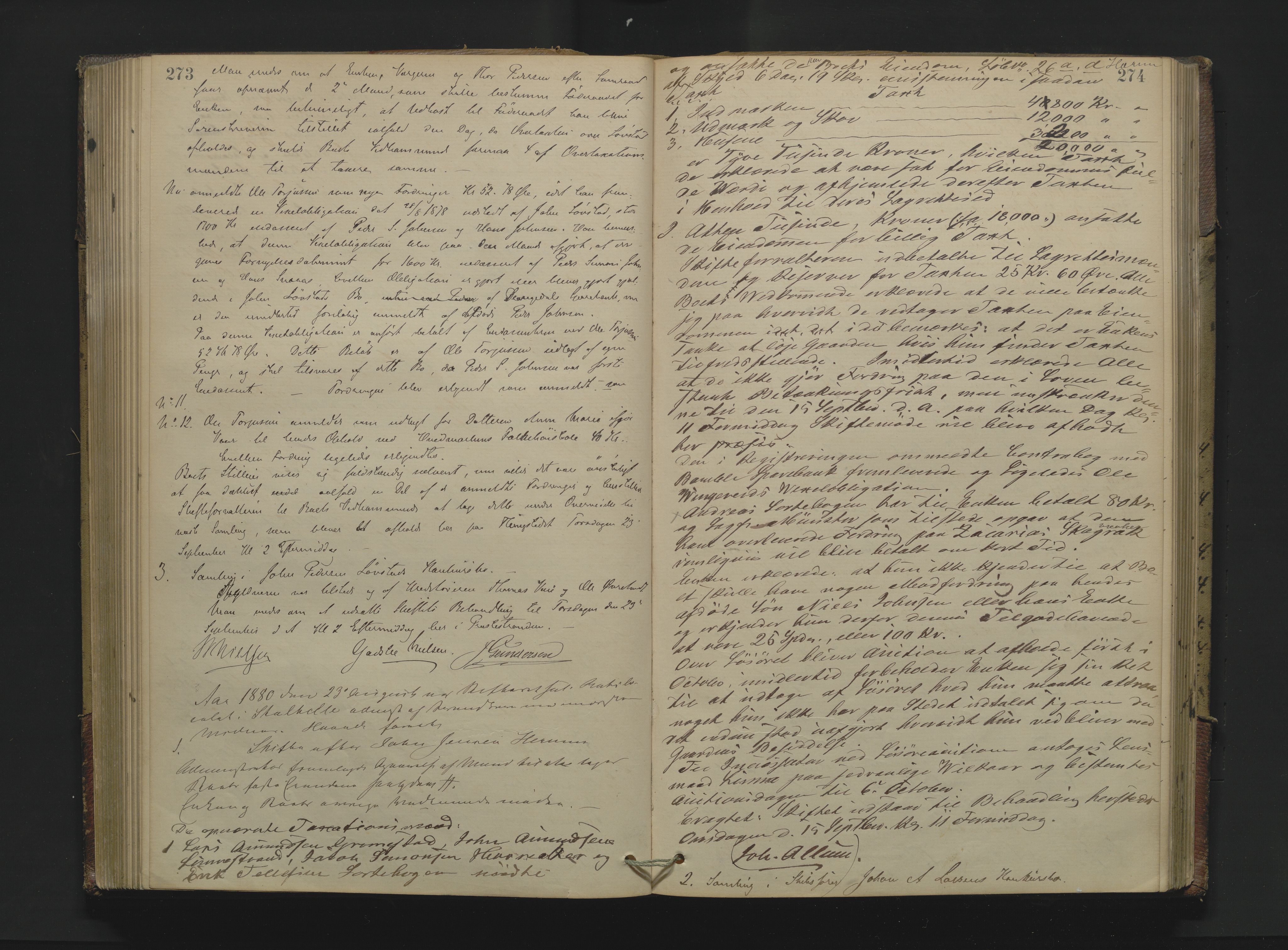 Bamble sorenskriveri, AV/SAKO-A-214/H/Hb/Hbc/L0007: Skifteforhandlingsprotokoll, 1877-1885, p. 273-274