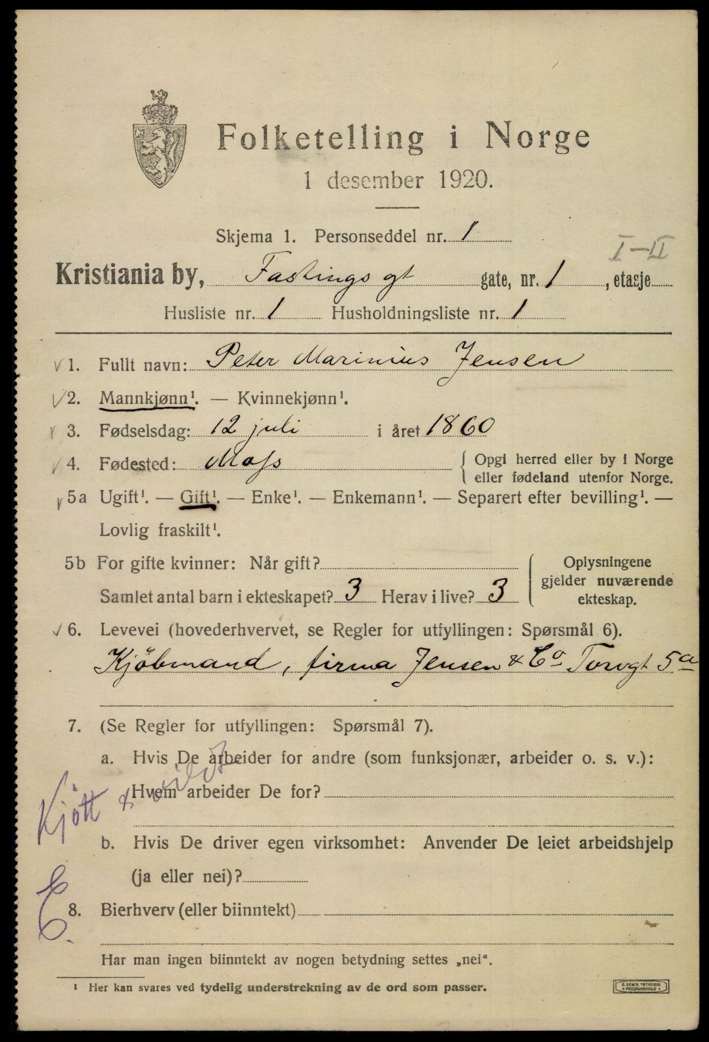 SAO, 1920 census for Kristiania, 1920, p. 226845