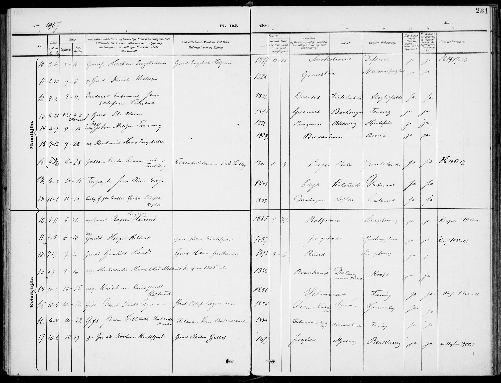 Sigdal kirkebøker, AV/SAKO-A-245/F/Fb/L0002: Parish register (official) no. II 2, 1901-1914, p. 231