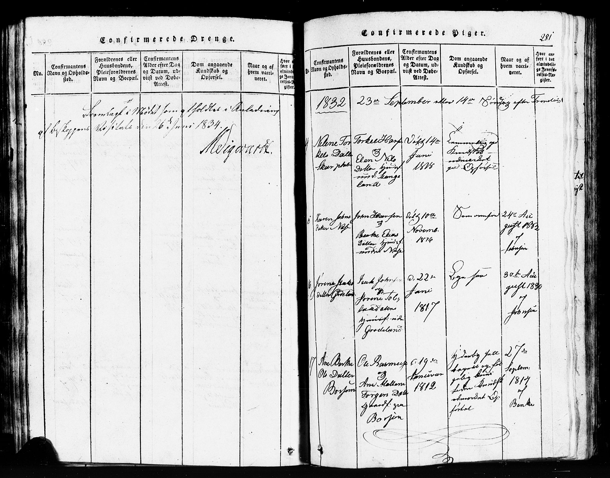 Klepp sokneprestkontor, AV/SAST-A-101803/001/3/30BB/L0001: Parish register (copy) no.  B 1, 1816-1859, p. 281