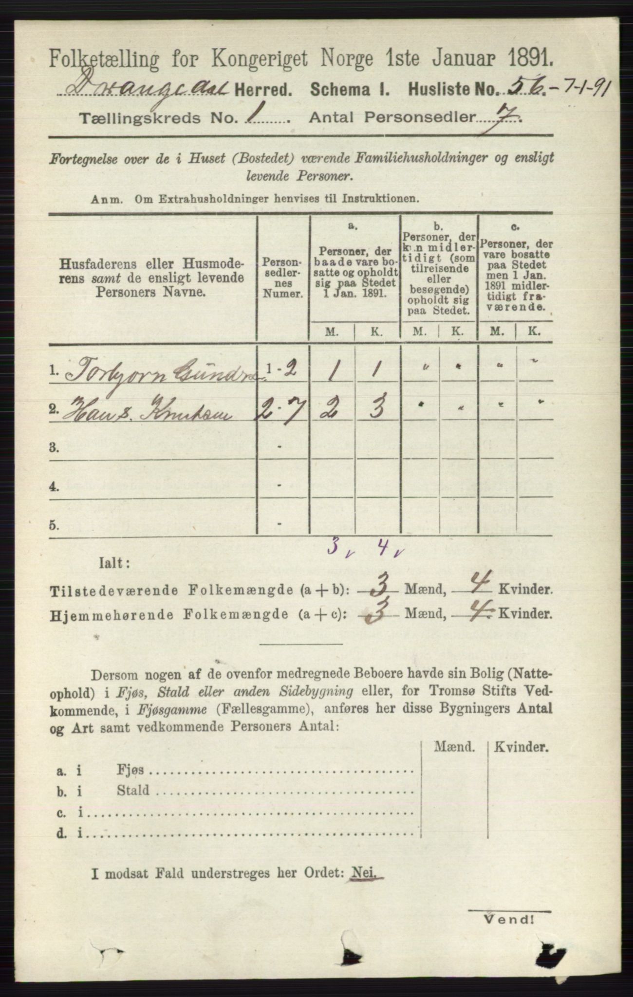 RA, 1891 census for 0817 Drangedal, 1891, p. 87