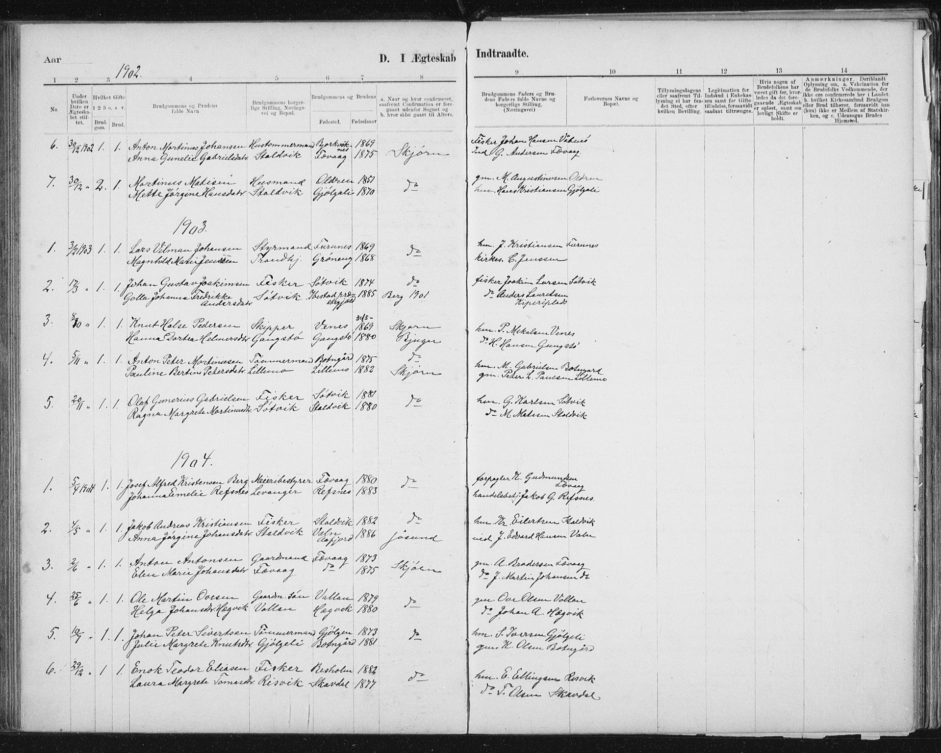 Ministerialprotokoller, klokkerbøker og fødselsregistre - Sør-Trøndelag, SAT/A-1456/653/L0660: Parish register (copy) no. 653C04, 1894-1919