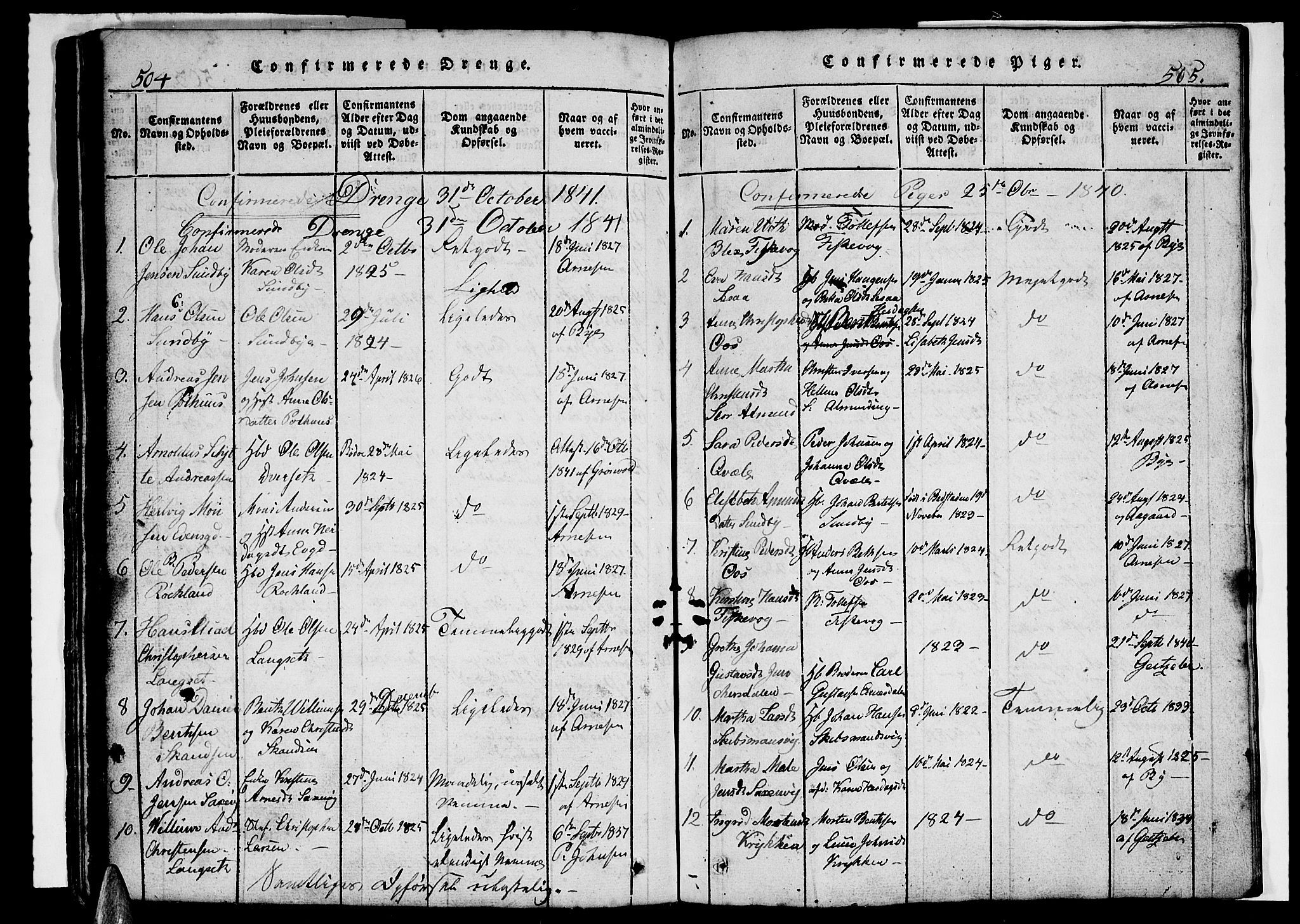 Ministerialprotokoller, klokkerbøker og fødselsregistre - Nordland, SAT/A-1459/847/L0676: Parish register (copy) no. 847C04, 1821-1853, p. 504-505