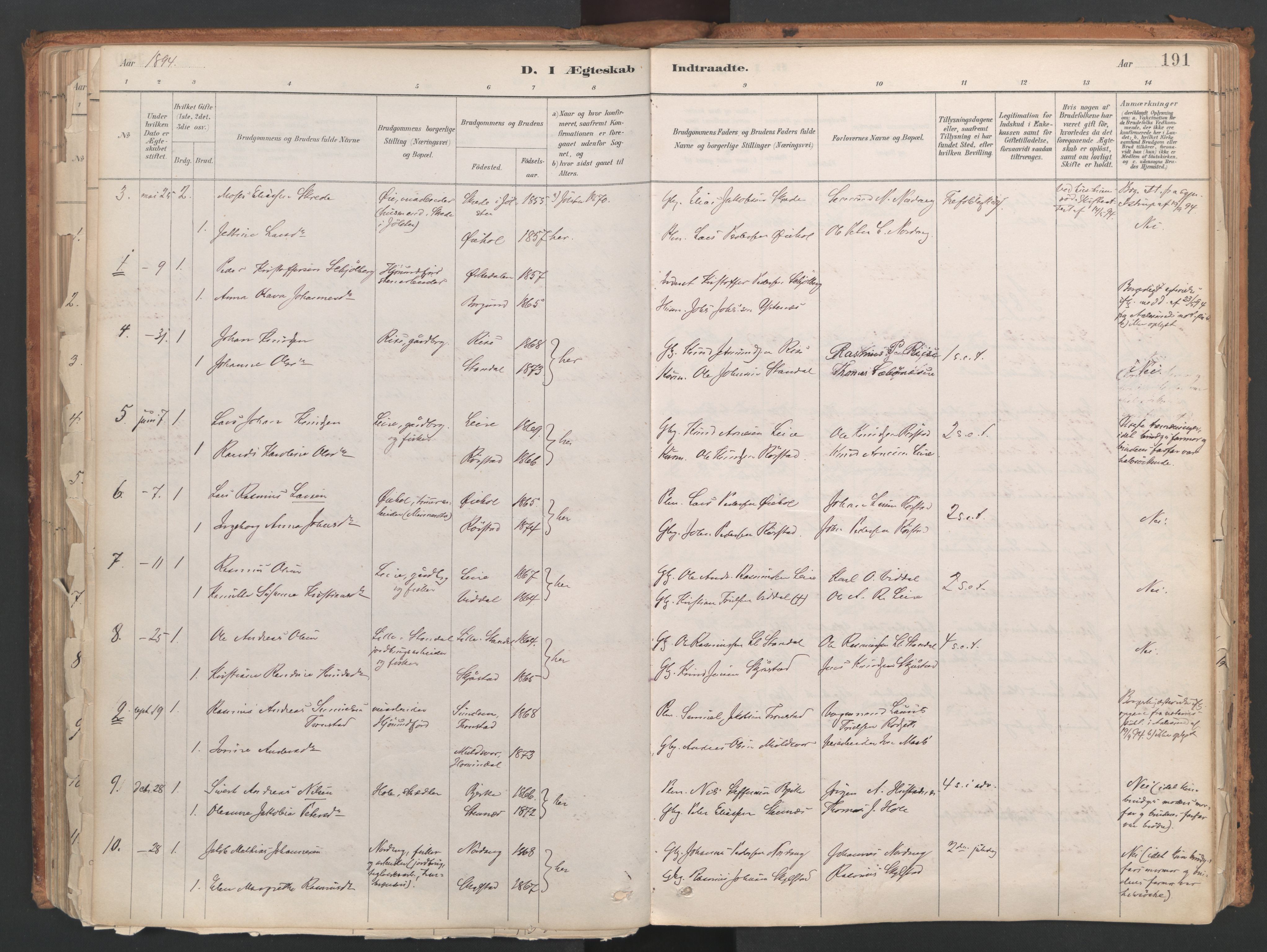 Ministerialprotokoller, klokkerbøker og fødselsregistre - Møre og Romsdal, AV/SAT-A-1454/515/L0211: Parish register (official) no. 515A07, 1886-1910, p. 191