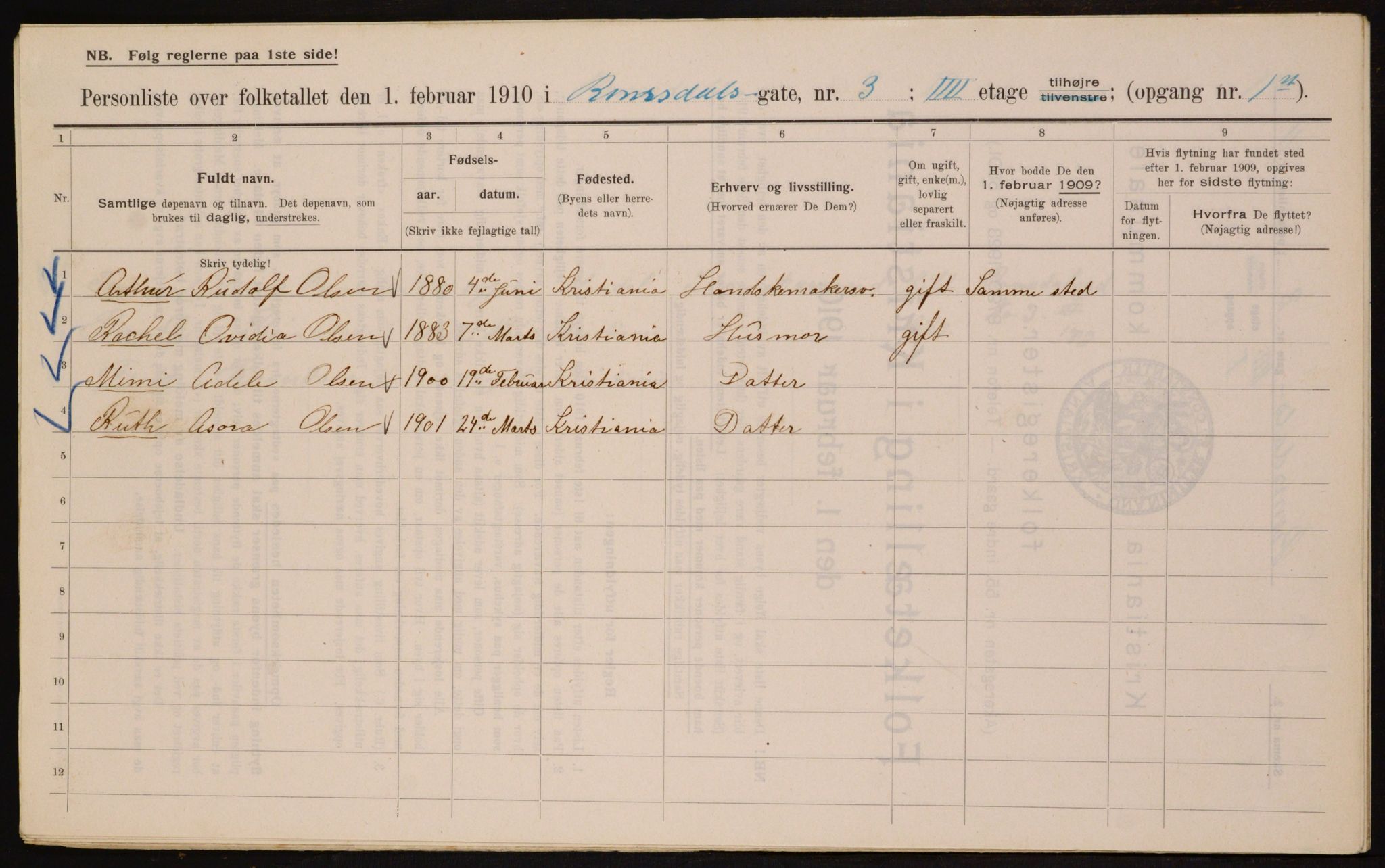 OBA, Municipal Census 1910 for Kristiania, 1910, p. 79540