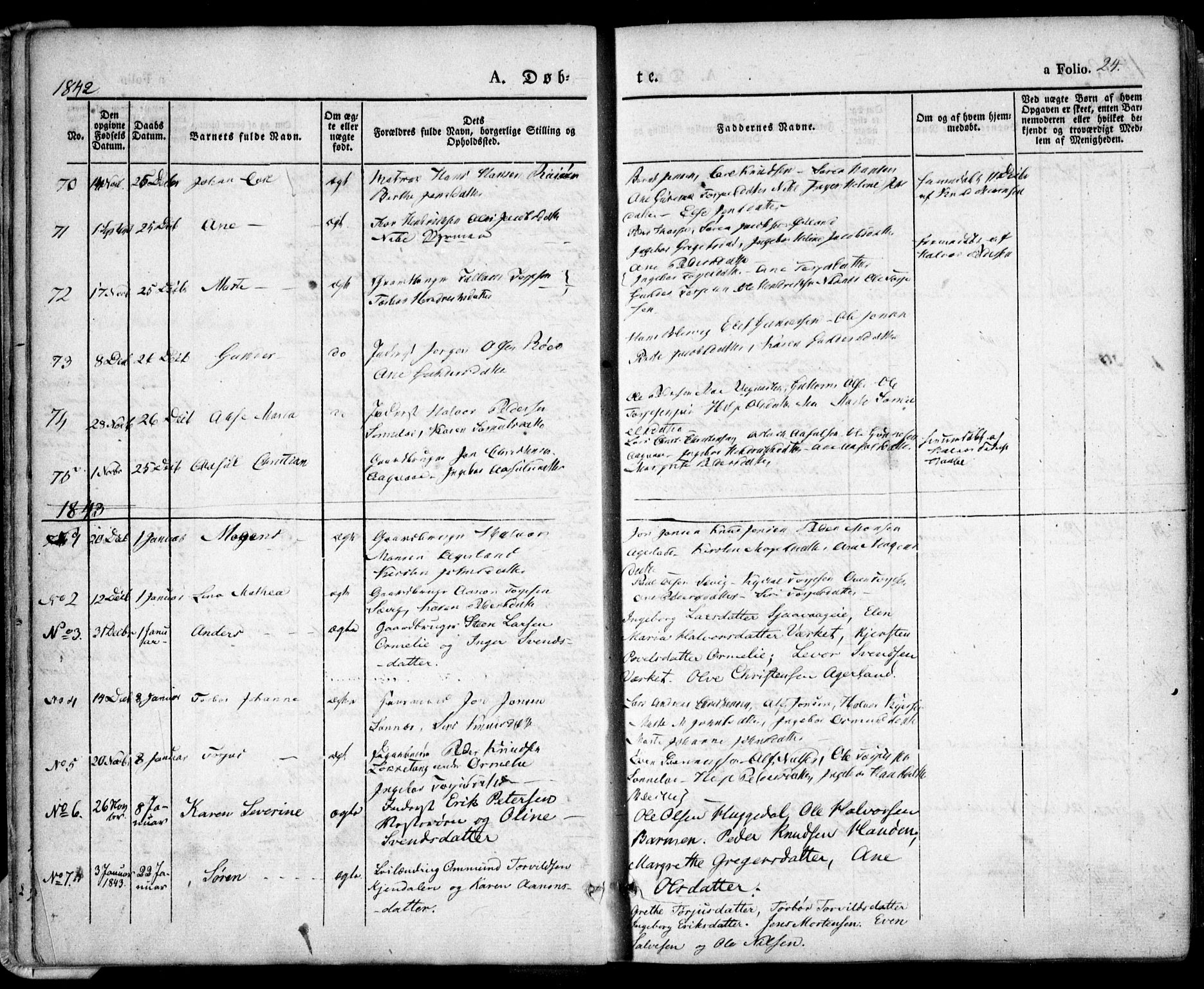 Søndeled sokneprestkontor, SAK/1111-0038/F/Fa/L0002: Parish register (official) no. A 2, 1839-1860, p. 24