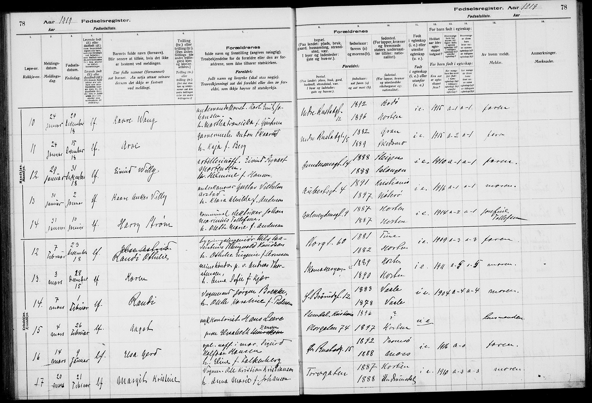 Horten kirkebøker, AV/SAKO-A-348/J/Ja/L0001: Birth register no. 1, 1916-1923, p. 78
