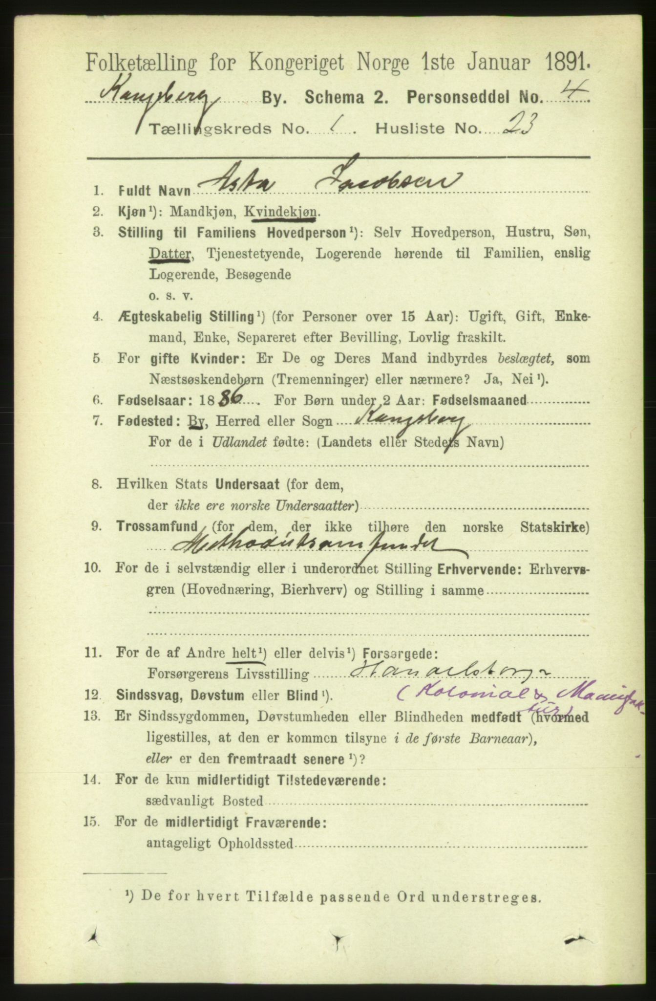 RA, 1891 census for 0604 Kongsberg, 1891, p. 1799