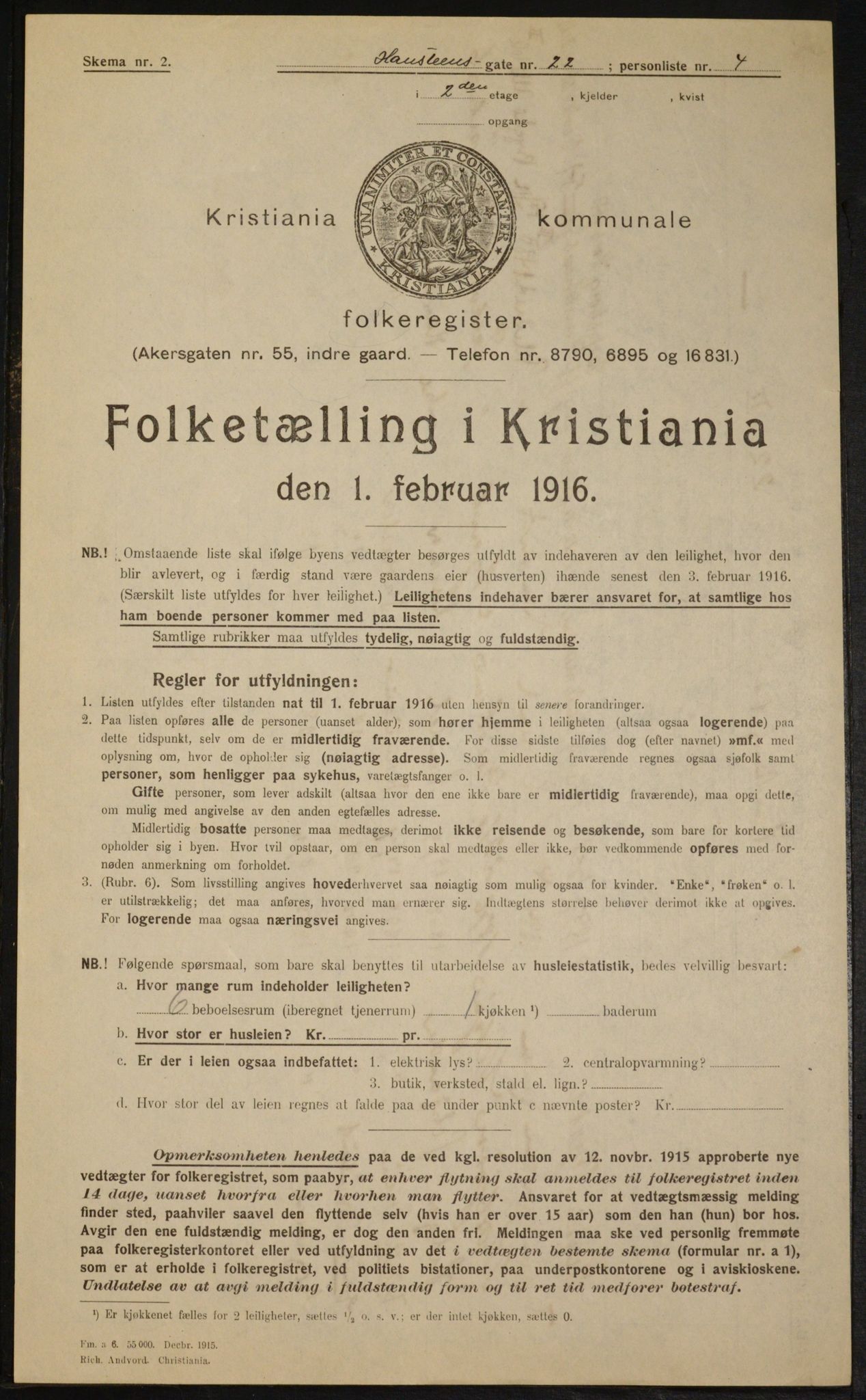 OBA, Municipal Census 1916 for Kristiania, 1916, p. 35622