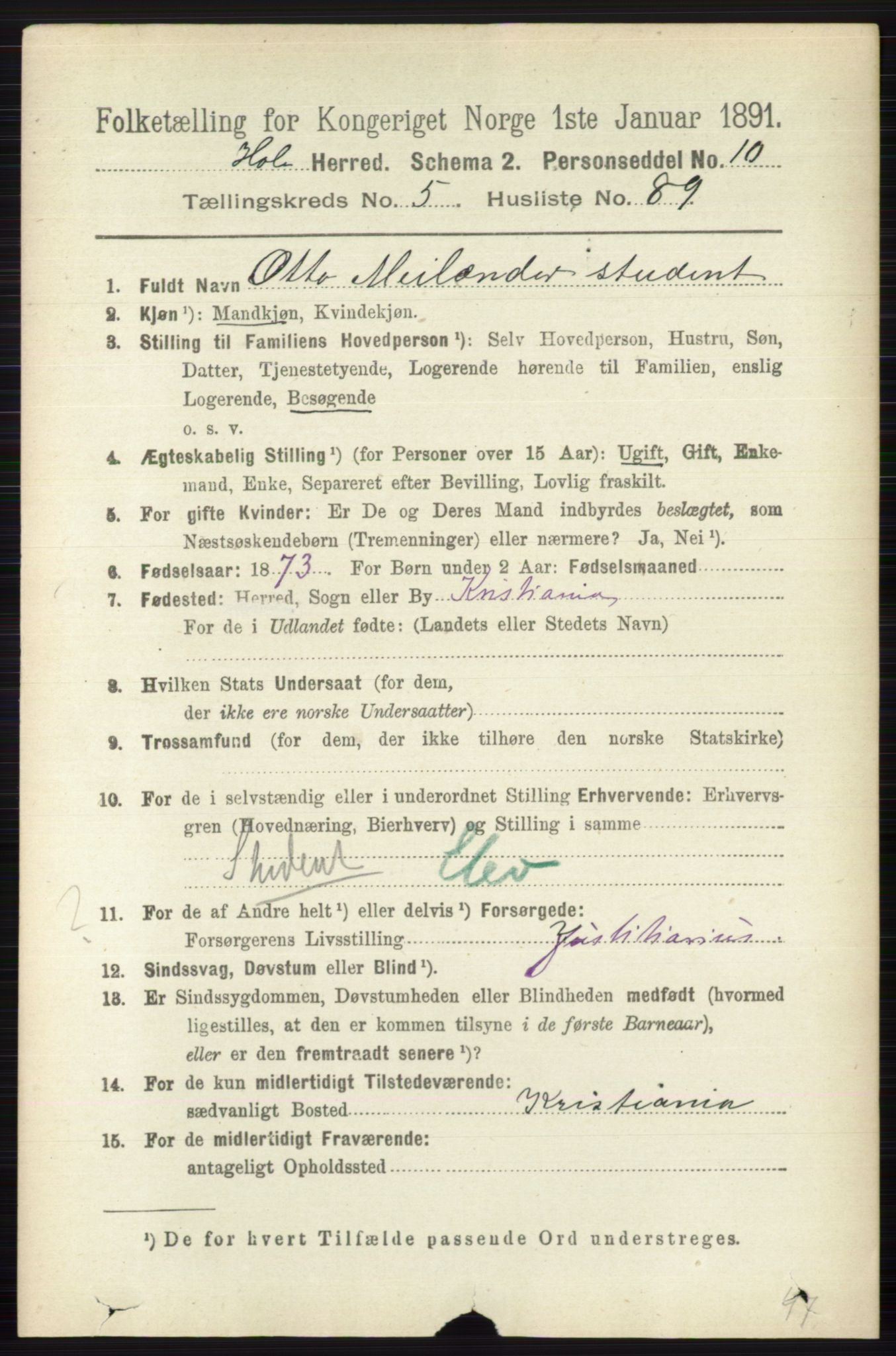 RA, 1891 census for 0612 Hole, 1891, p. 2964