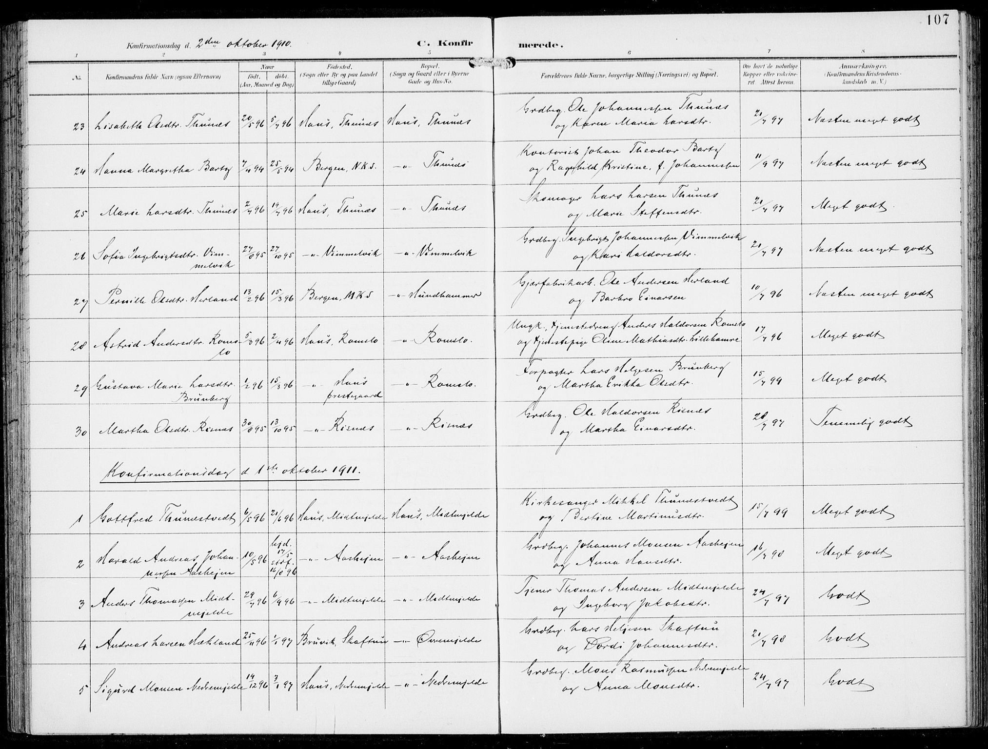 Haus sokneprestembete, SAB/A-75601/H/Haa: Parish register (official) no. B  2, 1899-1912, p. 107
