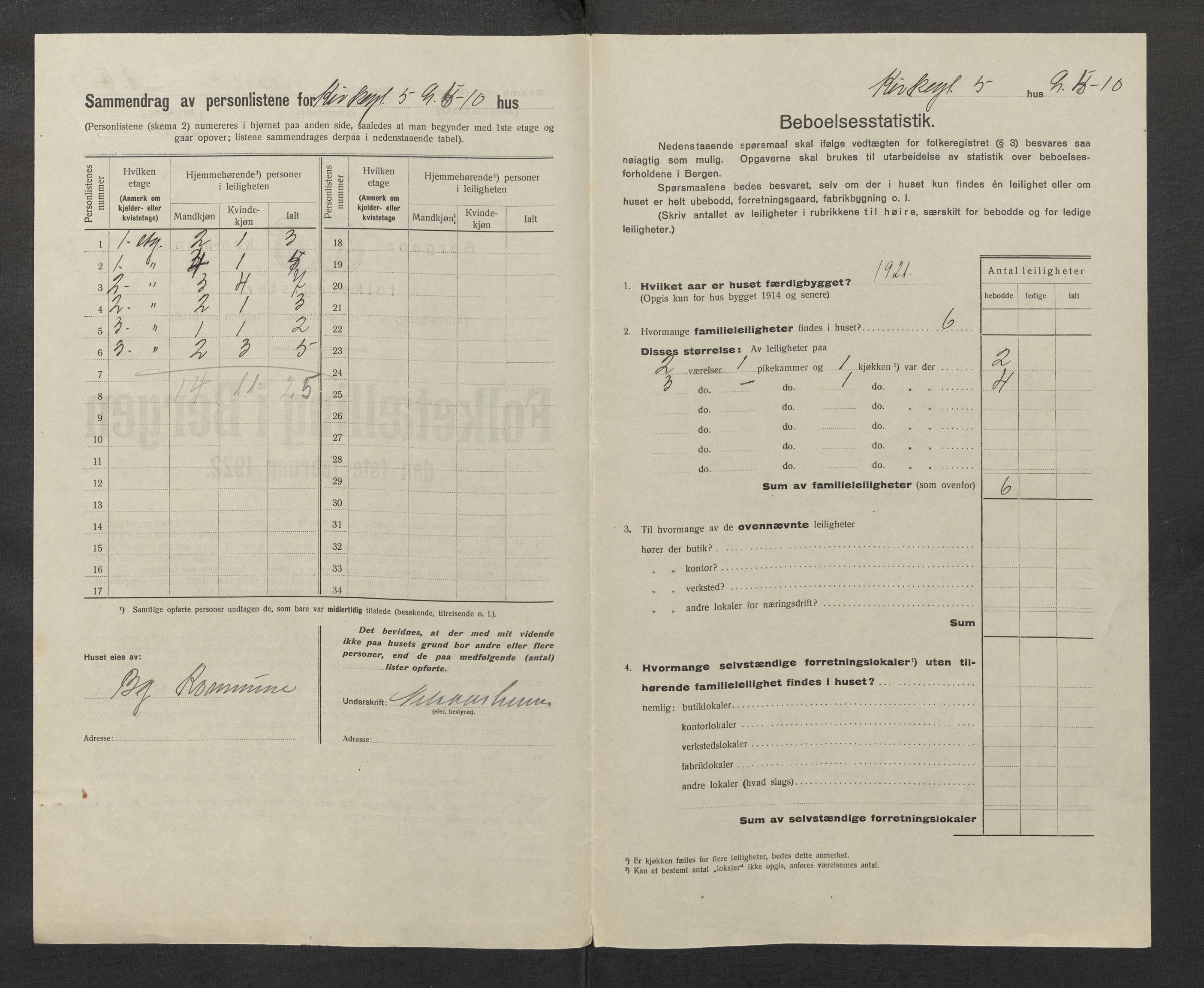 SAB, Municipal Census 1922 for Bergen, 1922, p. 18071