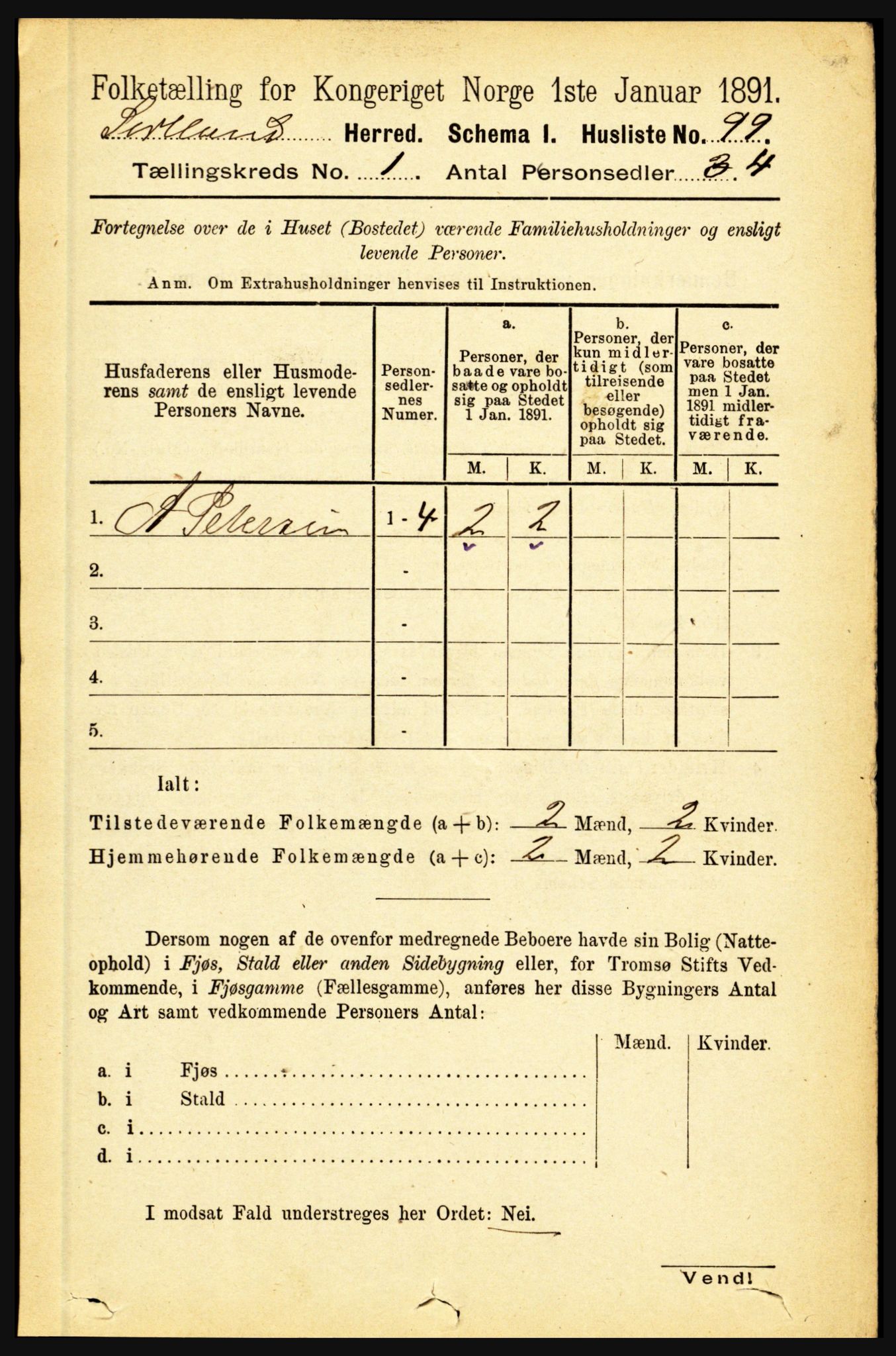 RA, 1891 census for 1870 Sortland, 1891, p. 116