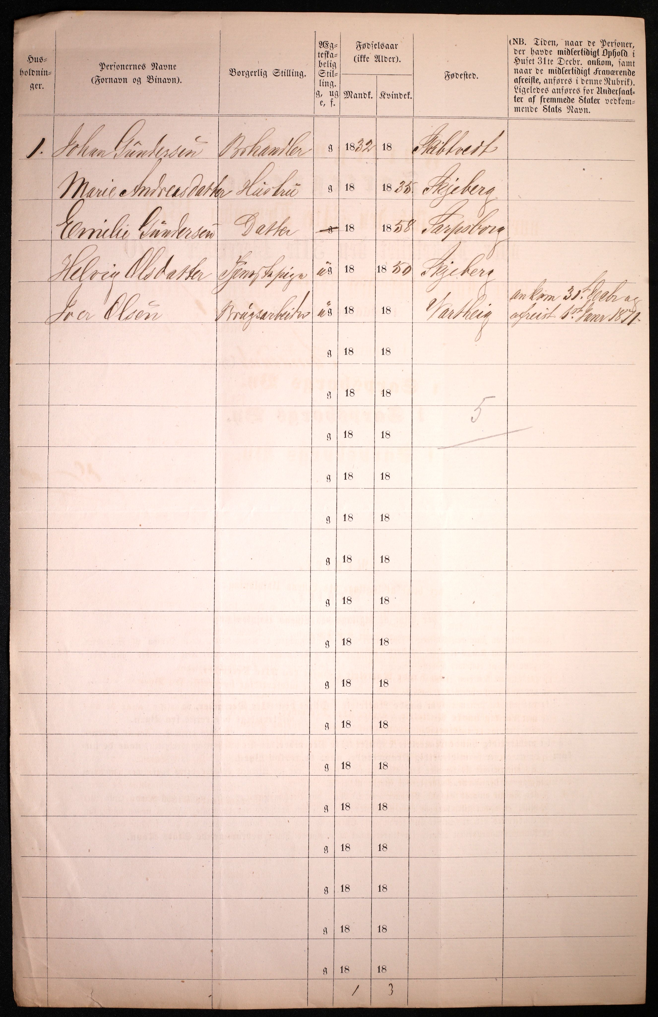 RA, 1870 census for 0102 Sarpsborg, 1870, p. 496