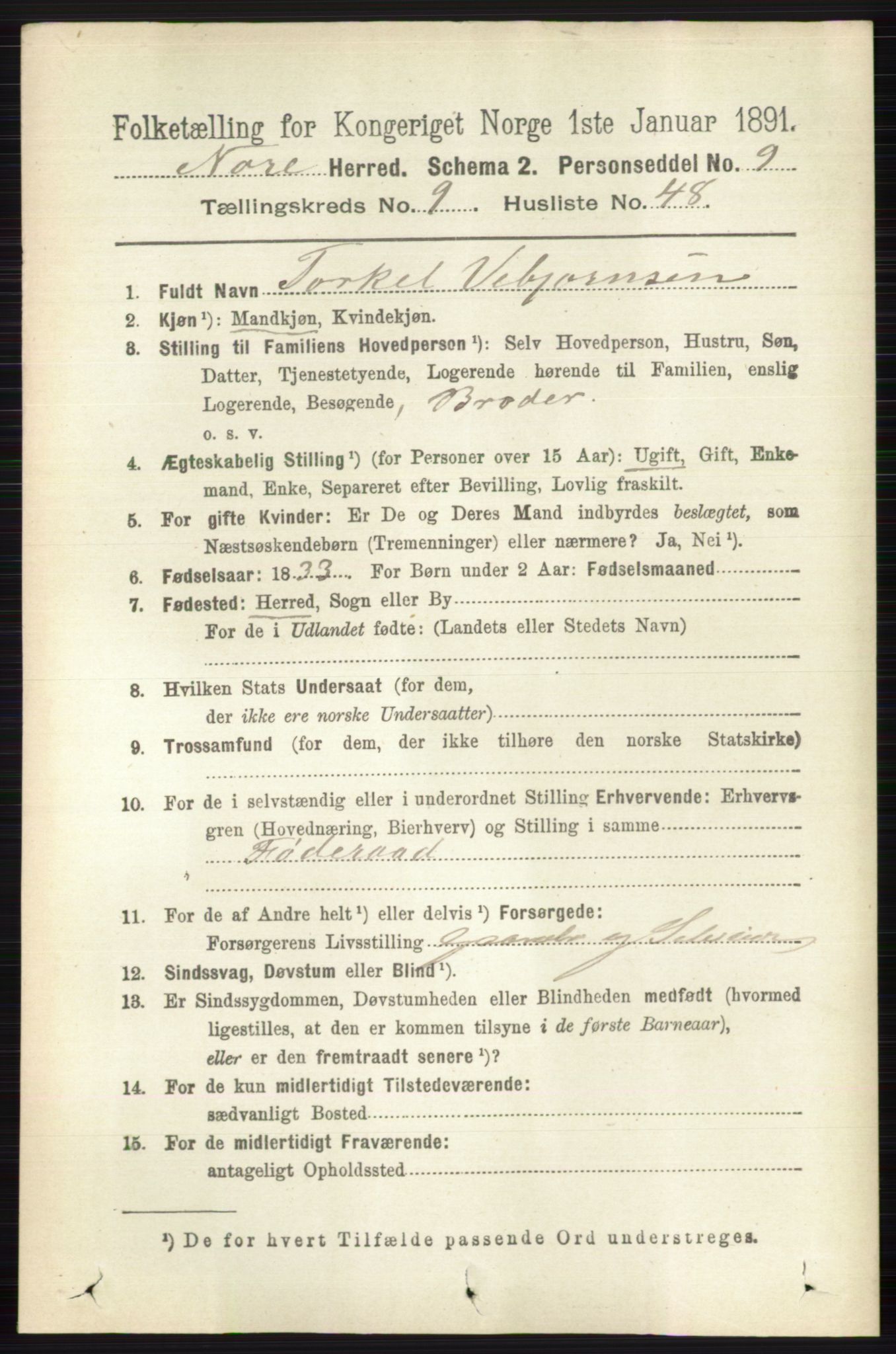 RA, 1891 census for 0633 Nore, 1891, p. 3497
