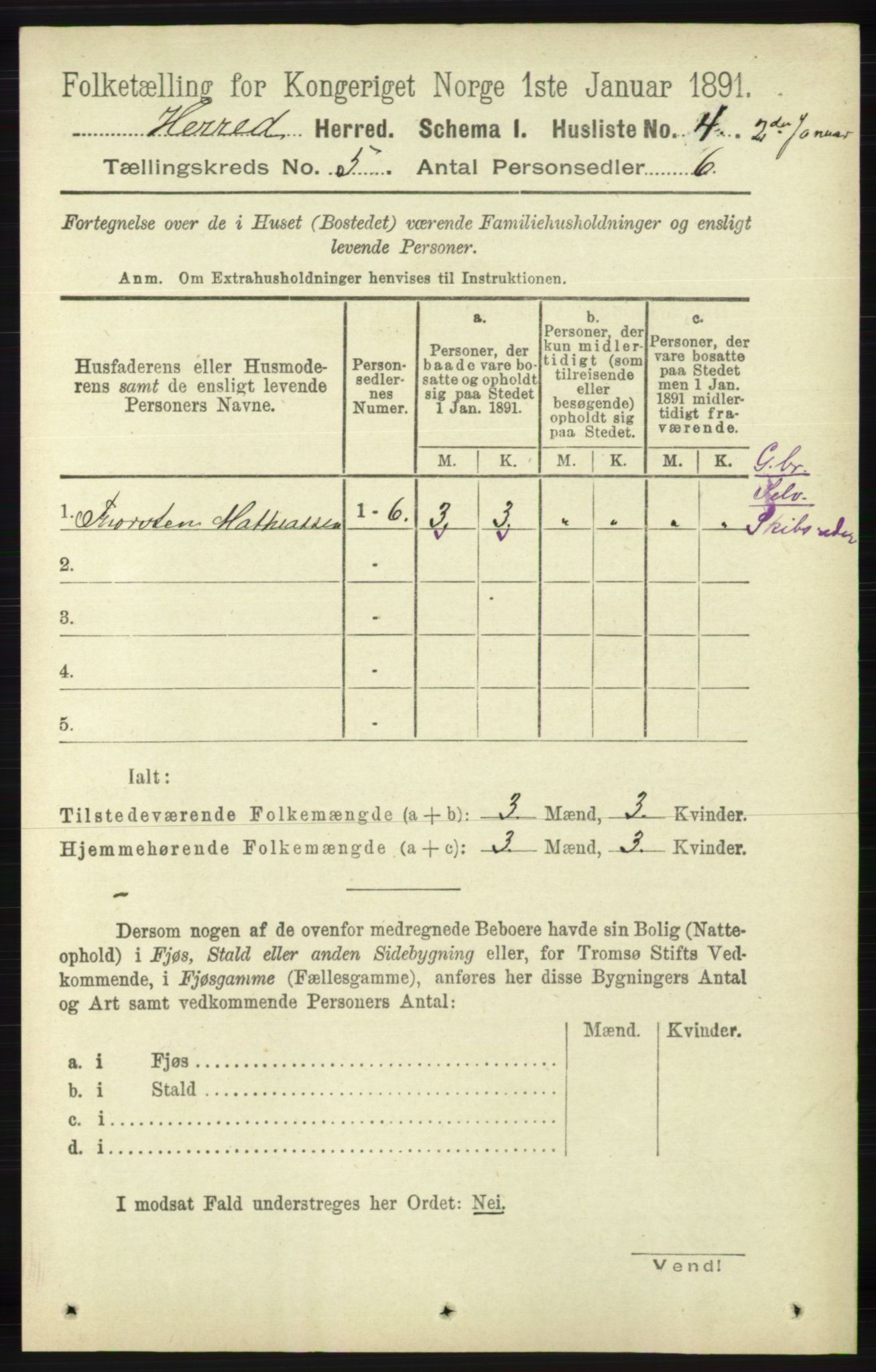 RA, 1891 census for 1039 Herad, 1891, p. 1730