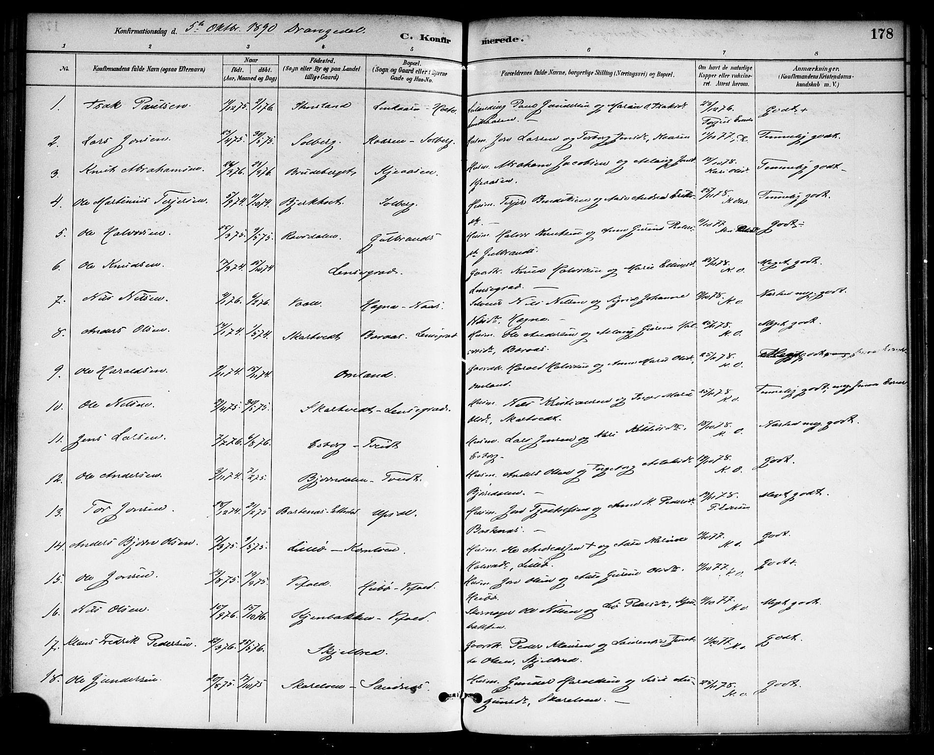 Drangedal kirkebøker, SAKO/A-258/F/Fa/L0010: Parish register (official) no. 10 /1, 1885-1894, p. 178
