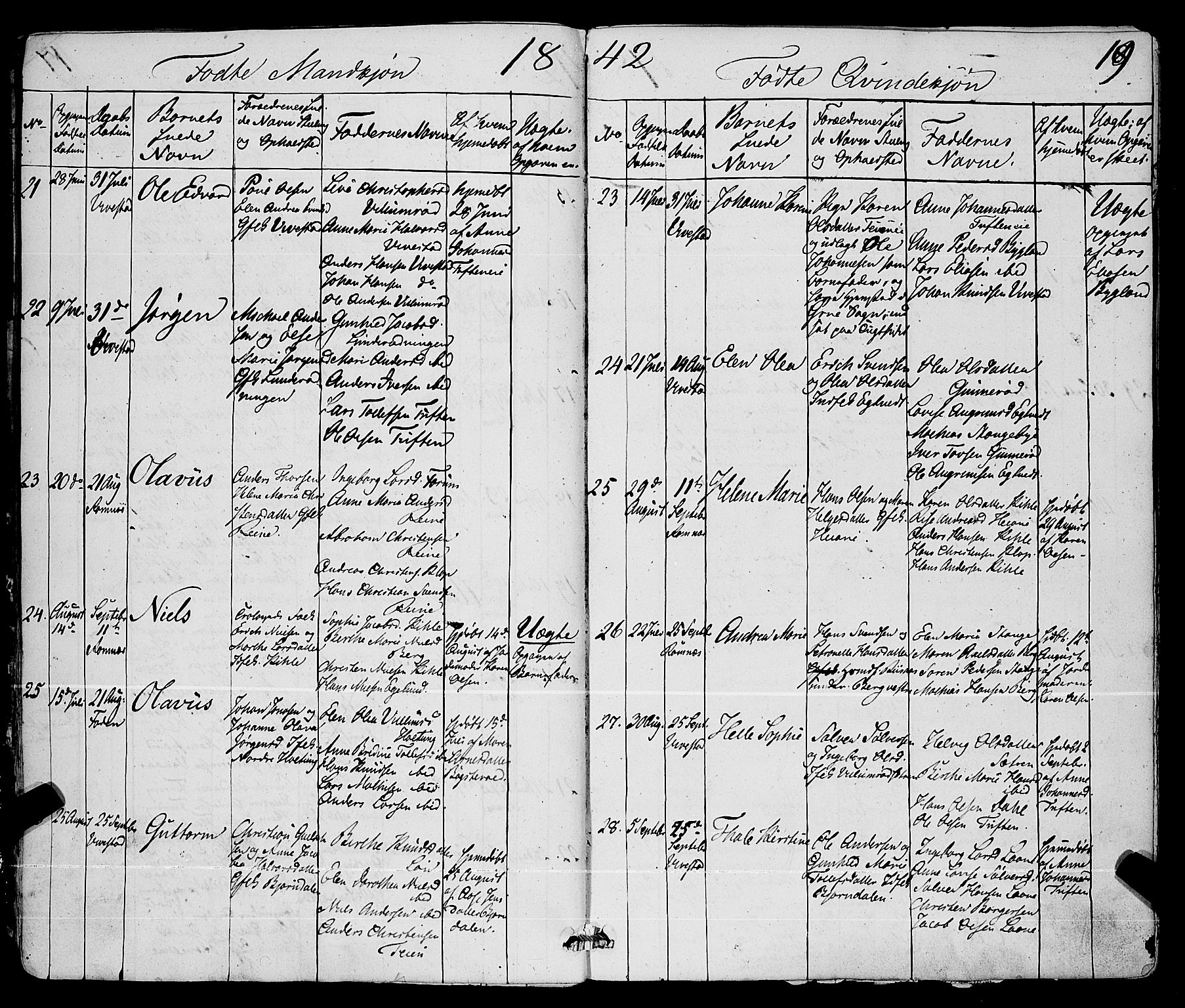 Ramnes kirkebøker, AV/SAKO-A-314/F/Fa/L0005: Parish register (official) no. I 5, 1841-1861, p. 18-19