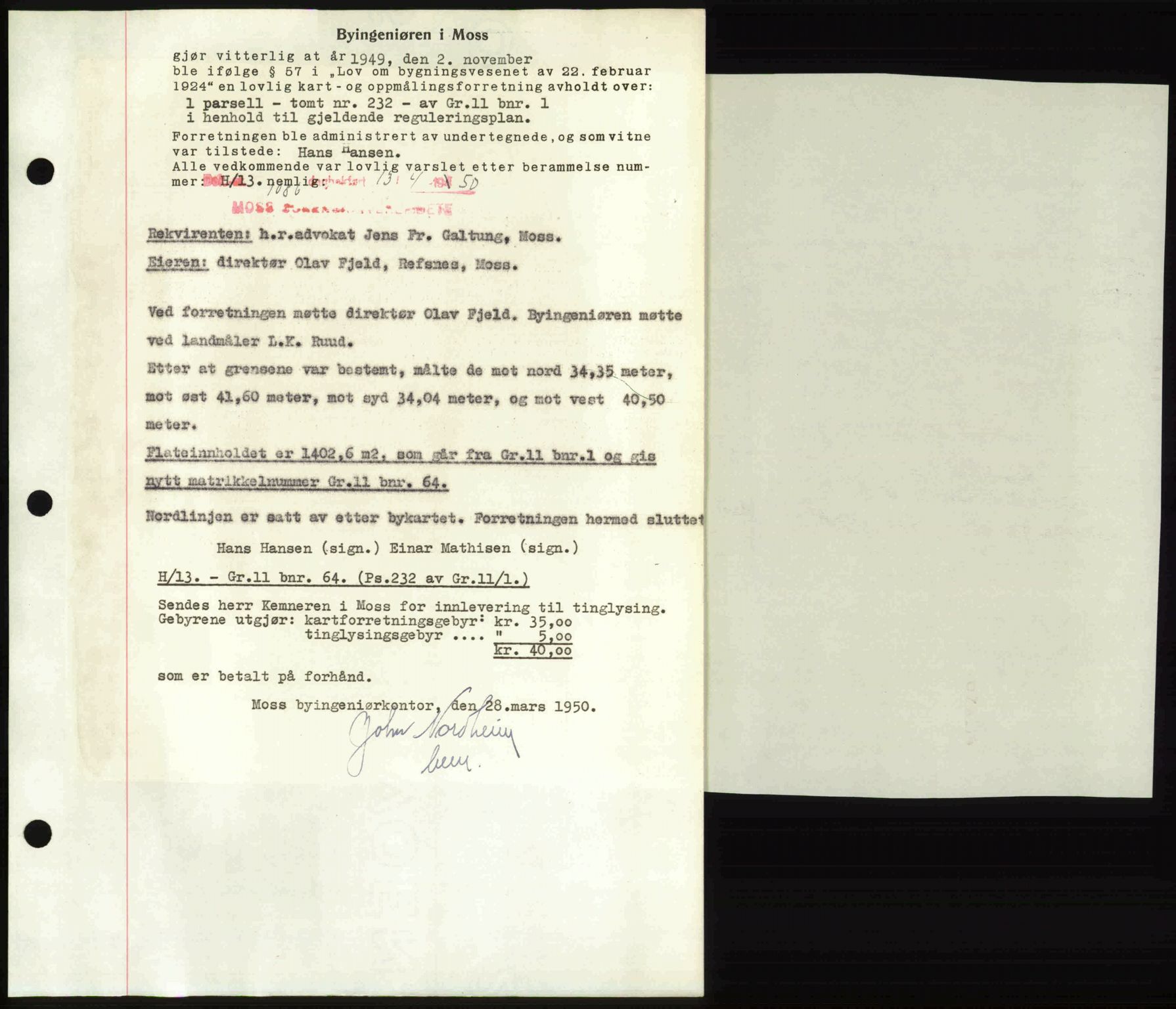 Moss sorenskriveri, SAO/A-10168: Mortgage book no. A25, 1950-1950, Diary no: : 1086/1950