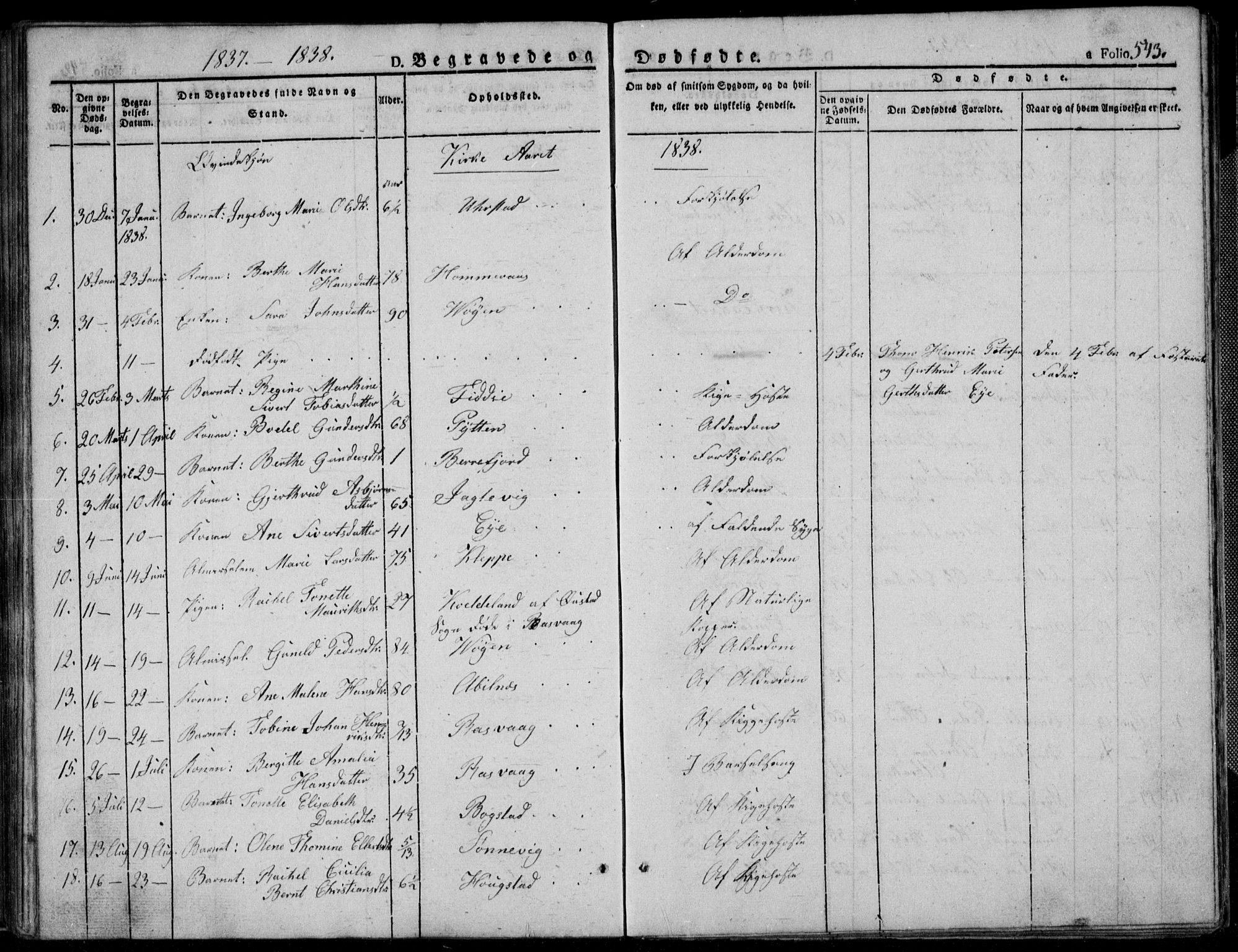 Flekkefjord sokneprestkontor, SAK/1111-0012/F/Fb/Fbb/L0002: Parish register (copy) no. B 2b, 1831-1866, p. 543