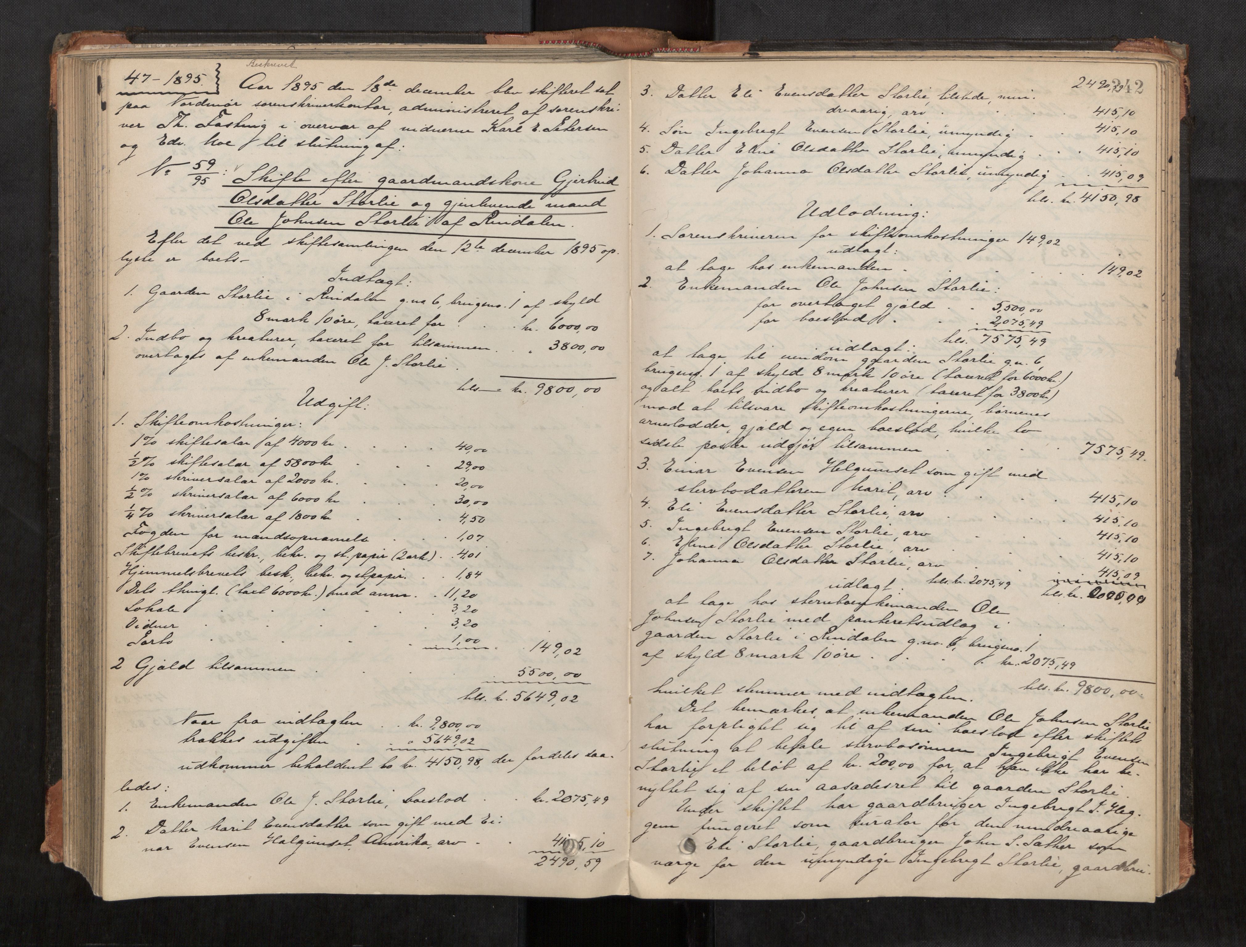 Nordmøre sorenskriveri, AV/SAT-A-4132/1/3/3A/L0041: Utlodningsprotokoll nr. 10, 1890-1897, p. 242