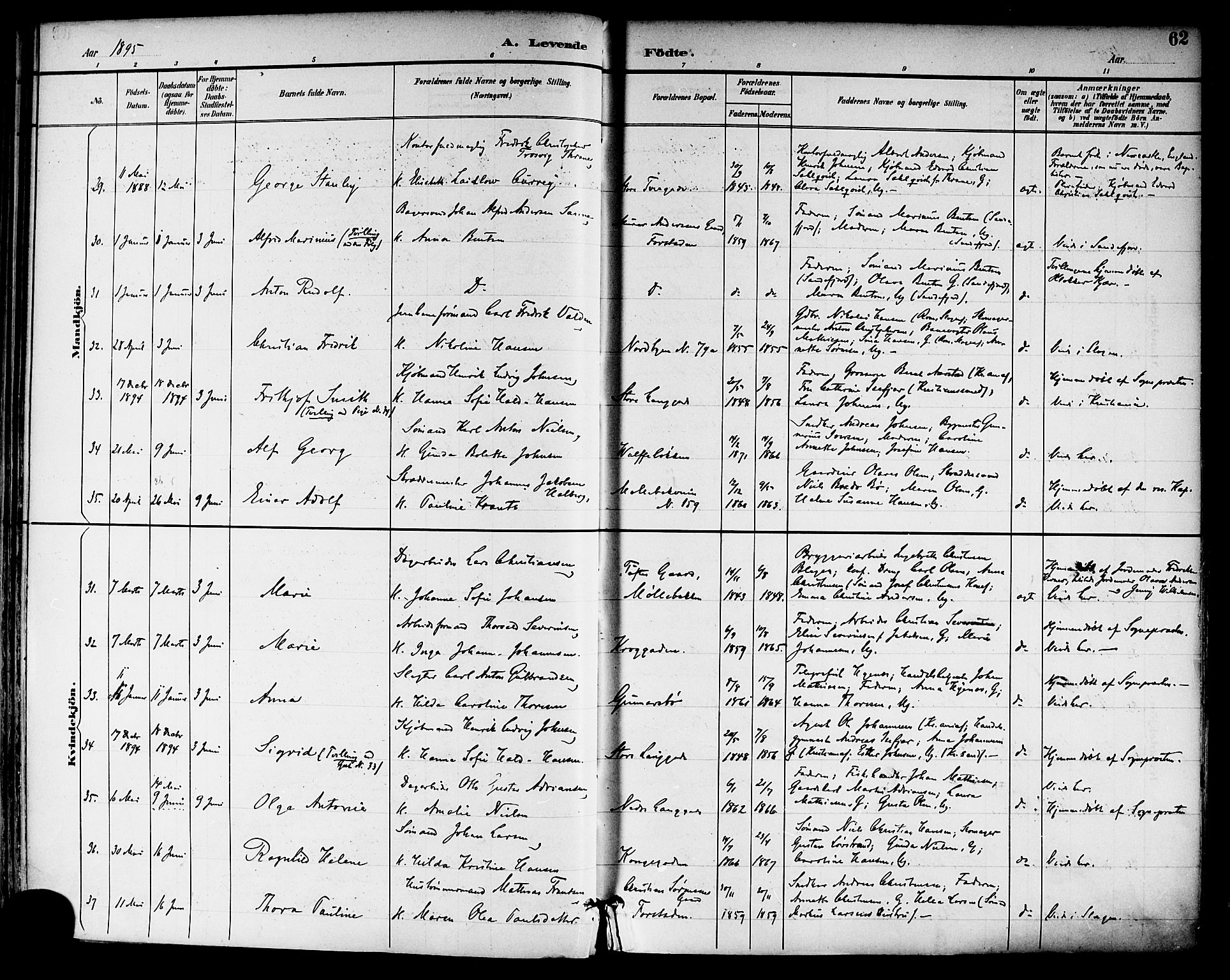 Tønsberg kirkebøker, SAKO/A-330/F/Fa/L0012: Parish register (official) no. I 12, 1891-1899, p. 62