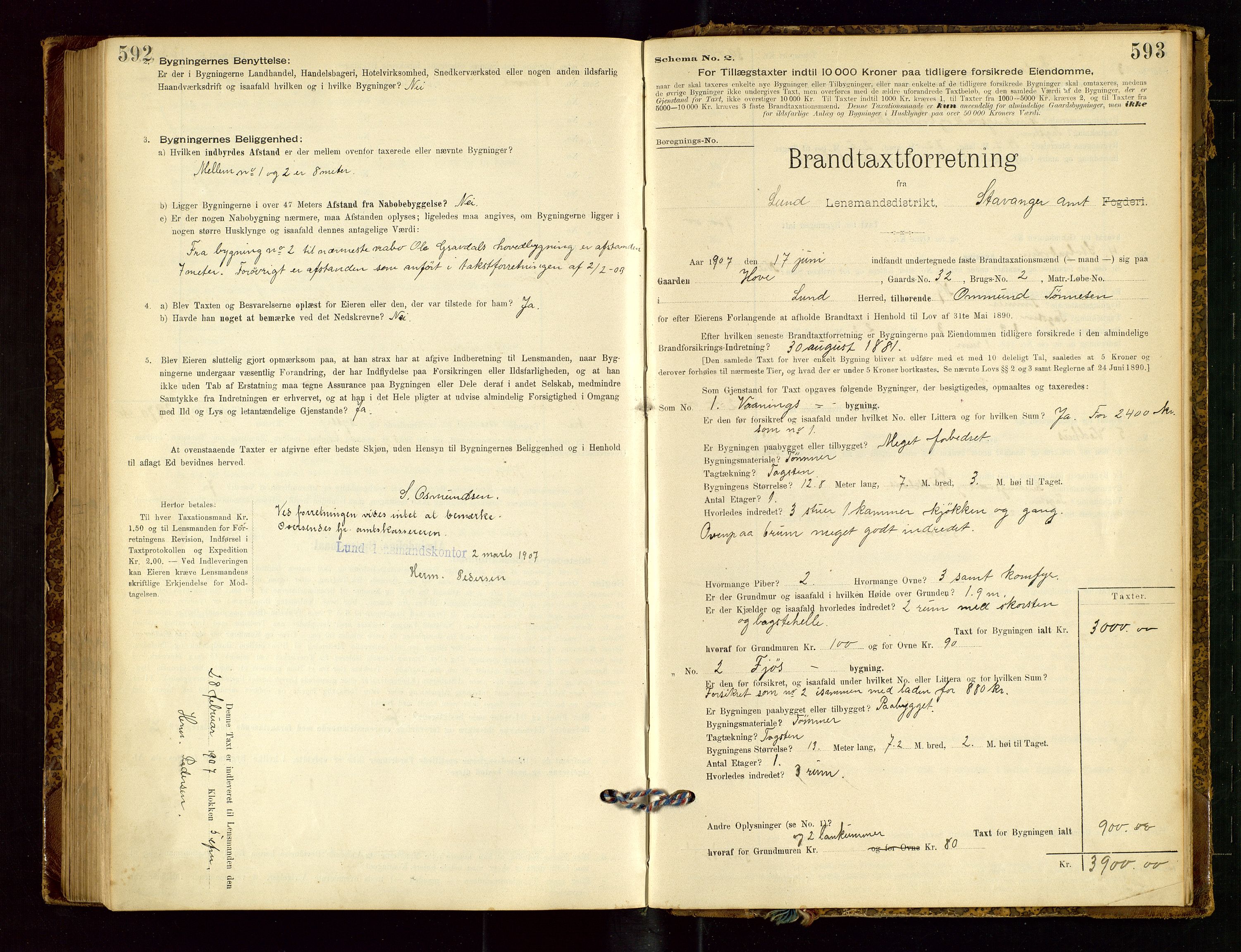 Lund lensmannskontor, SAST/A-100303/Gob/L0001: "Brandtakstprotokol", 1894-1907, p. 592-593