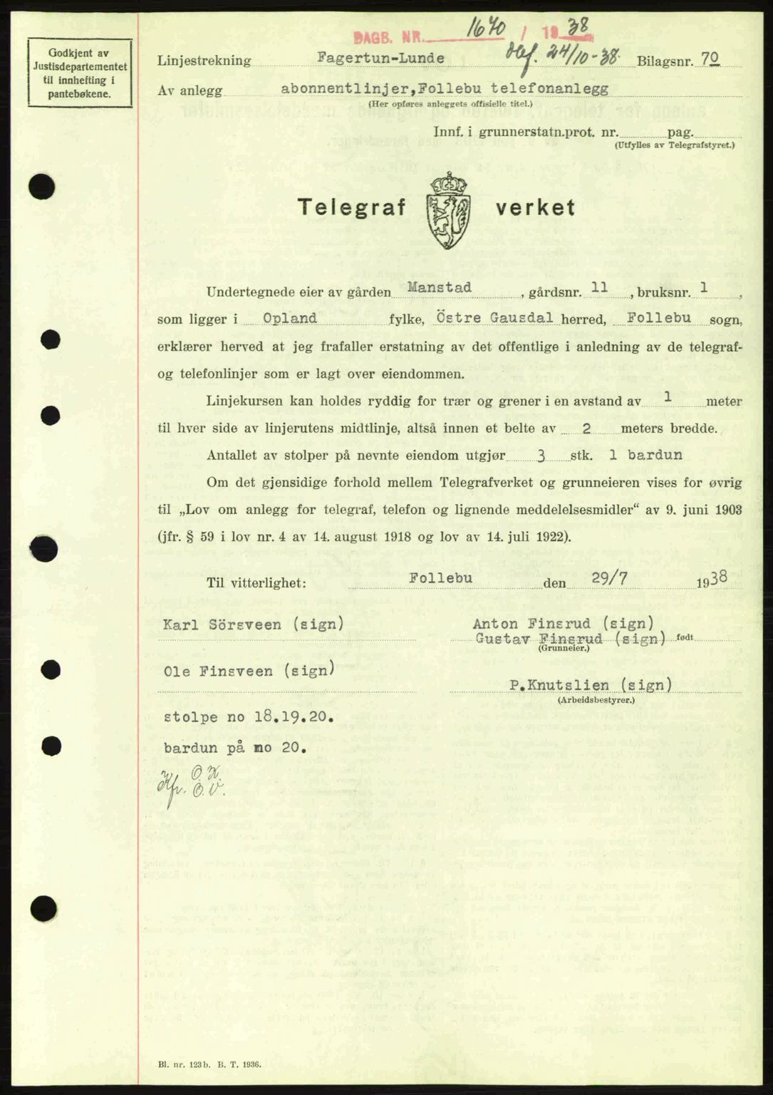 Sør-Gudbrandsdal tingrett, SAH/TING-004/H/Hb/Hbd/L0005: Mortgage book no. A5, 1938-1939, Diary no: : 1670/1938