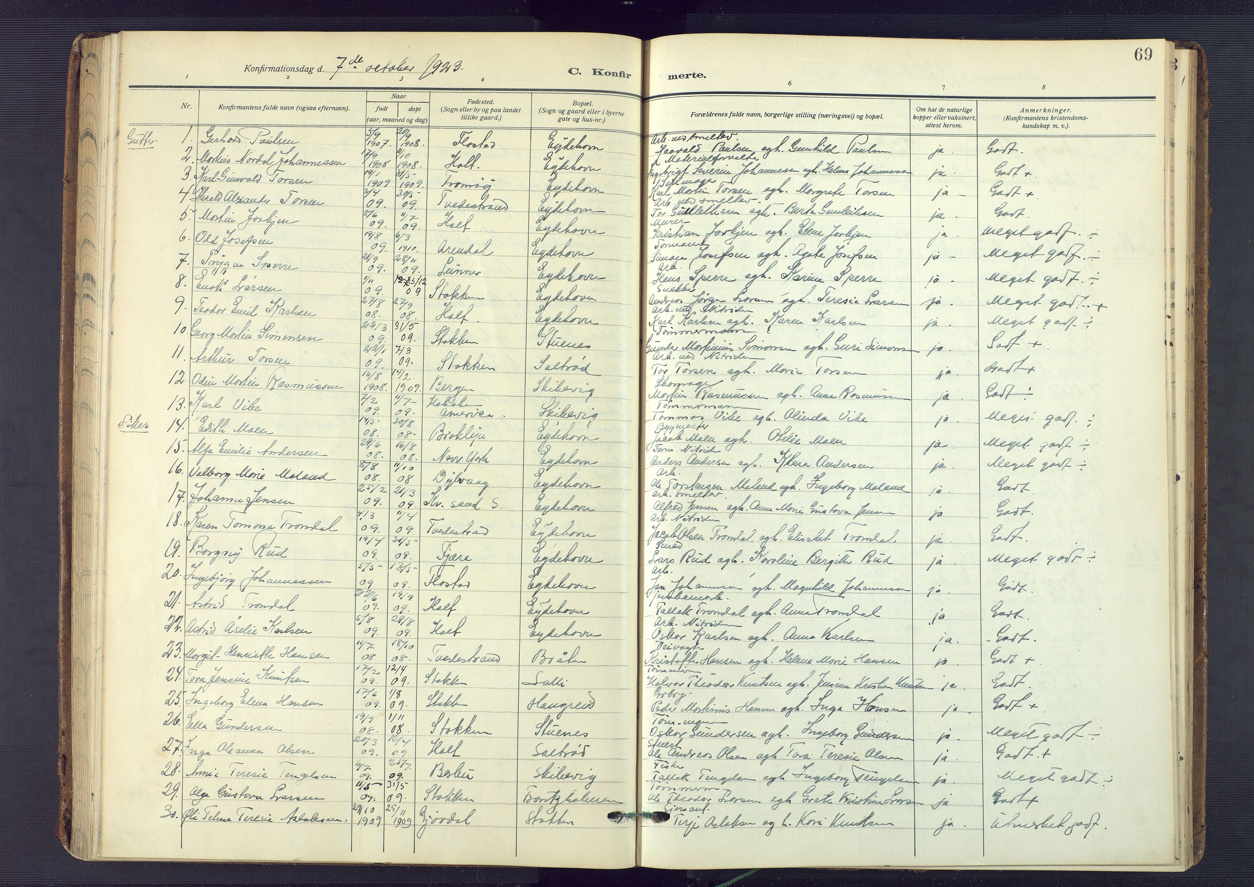 Austre Moland sokneprestkontor, AV/SAK-1111-0001/F/Fa/Fab/L0003: Parish register (official) no. A 3, 1914-1927, p. 69