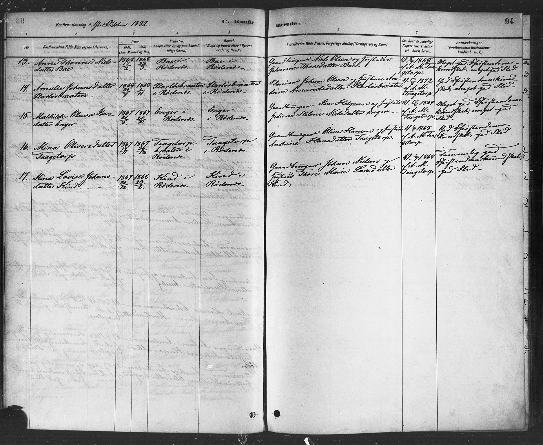 Rødenes prestekontor Kirkebøker, AV/SAO-A-2005/F/Fa/L0009: Parish register (official) no. I 9, 1880-1889, p. 94