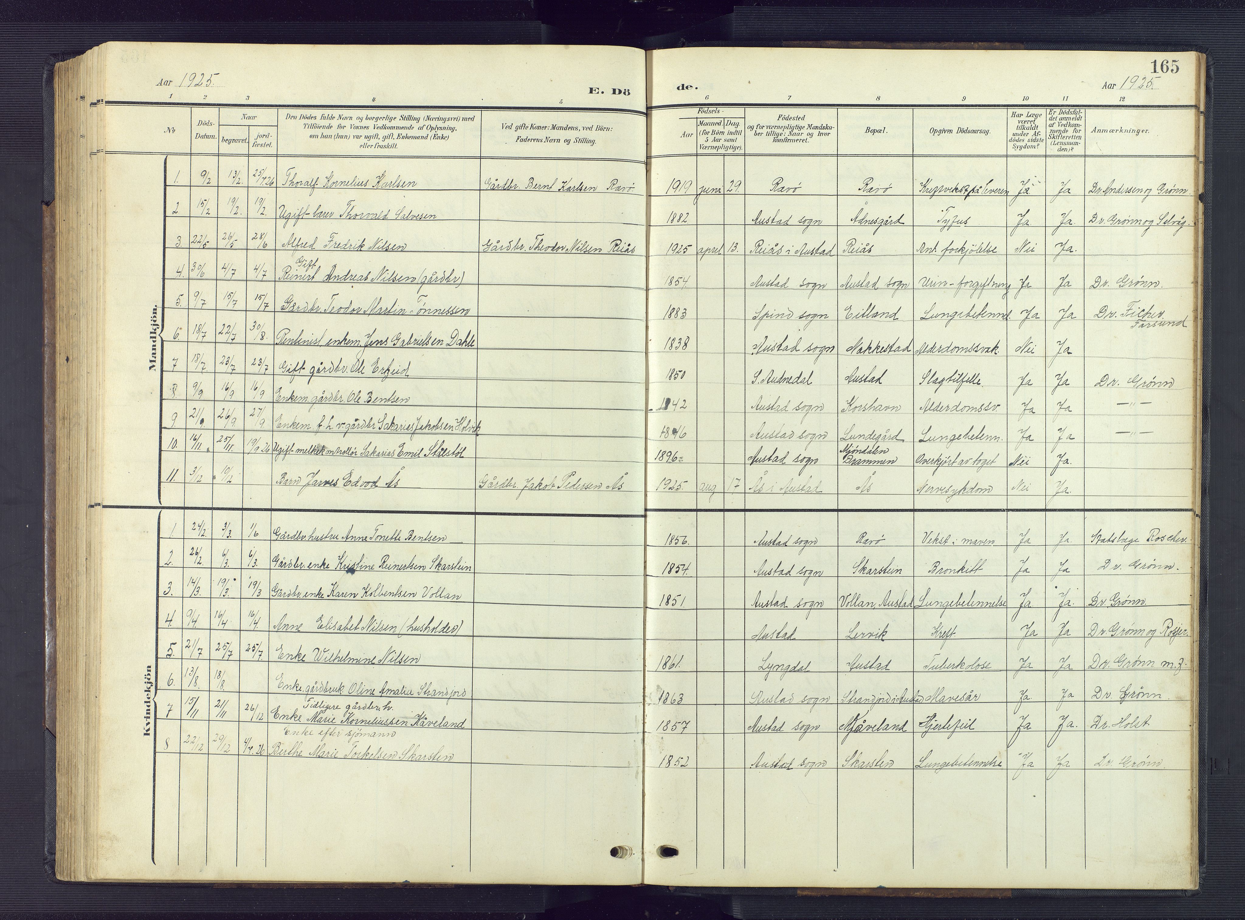 Lyngdal sokneprestkontor, AV/SAK-1111-0029/F/Fb/Fba/L0004: Parish register (copy) no. B 4, 1904-1950, p. 165