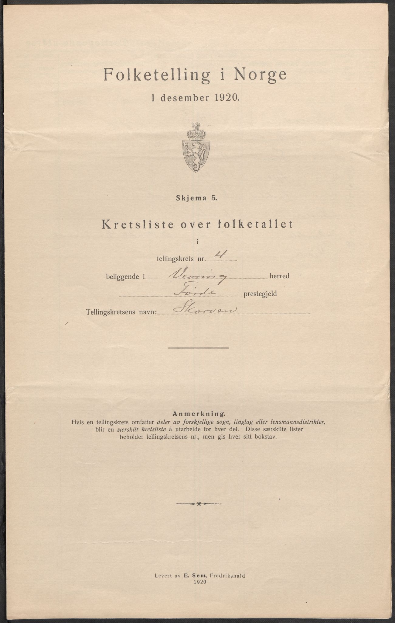 SAB, 1920 census for Vevring, 1920, p. 11