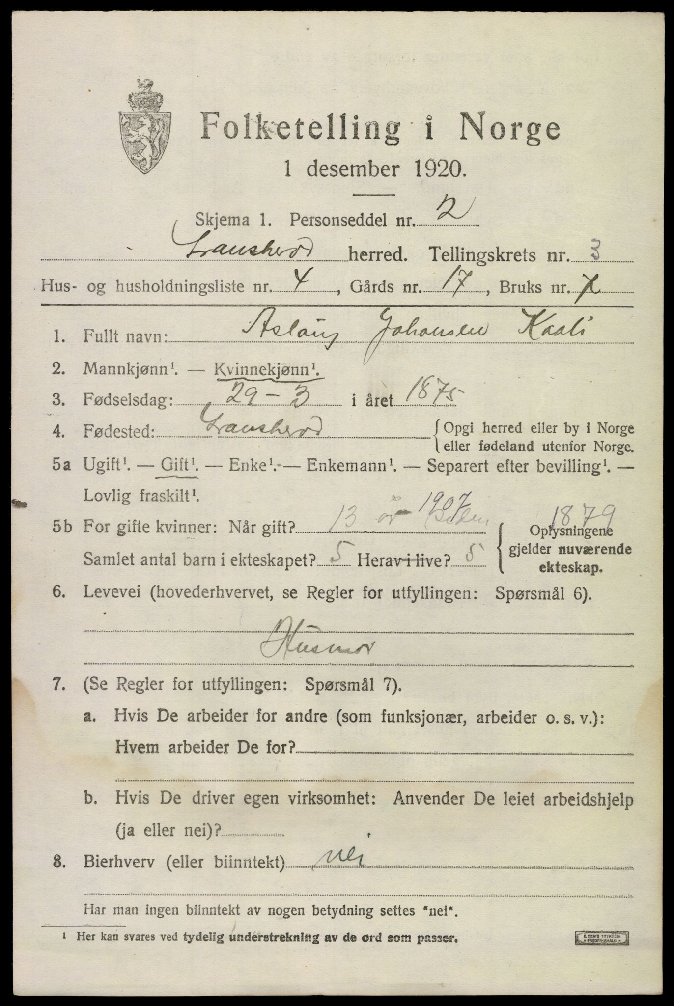 SAKO, 1920 census for Gransherad, 1920, p. 1440