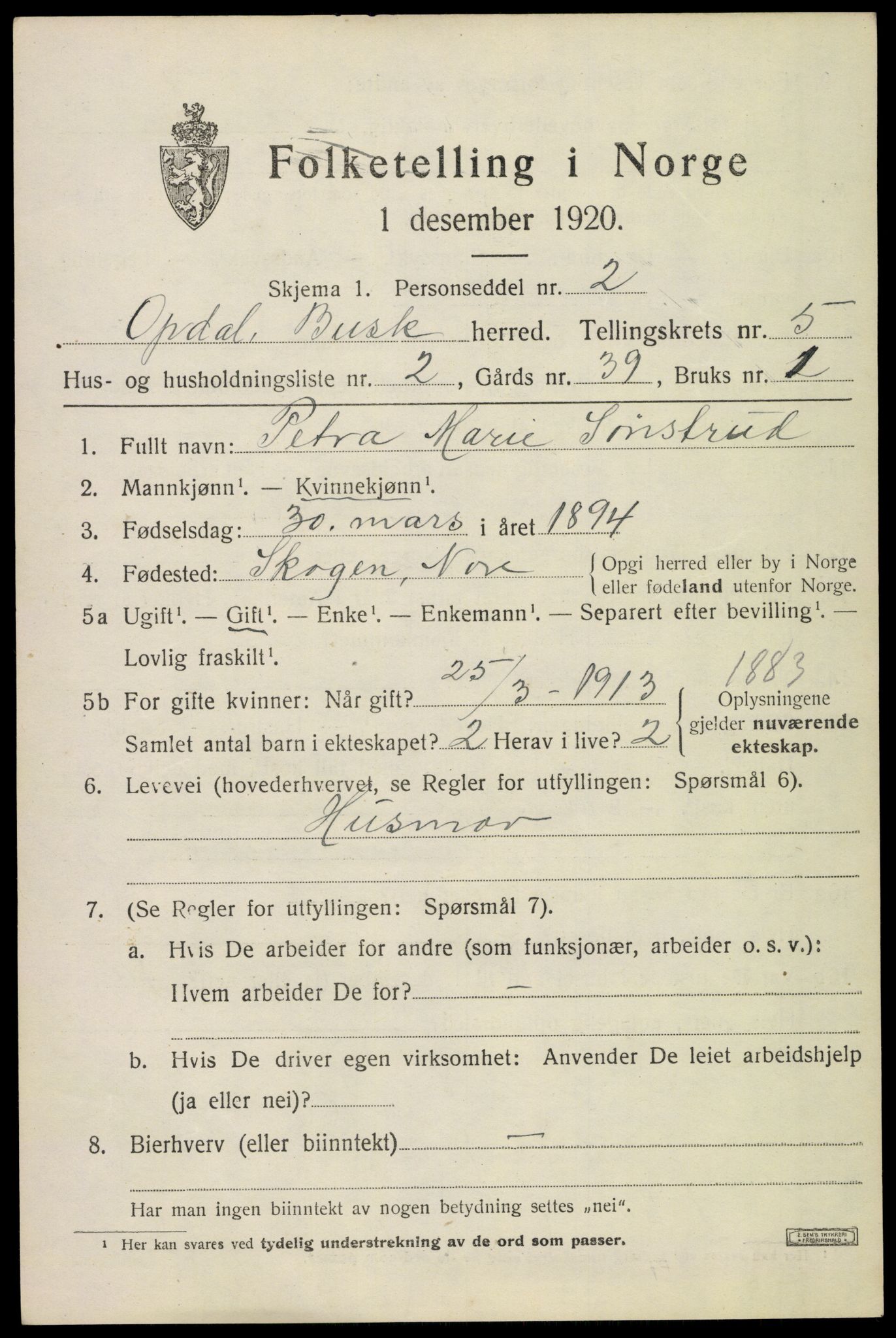 SAKO, 1920 census for Uvdal, 1920, p. 2321