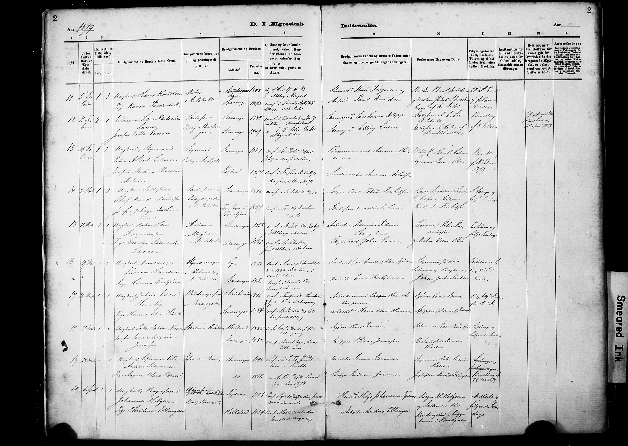 St. Petri sokneprestkontor, SAST/A-101813/001/30/30BA/L0018: Parish register (official) no. A 19, 1879-1900, p. 2