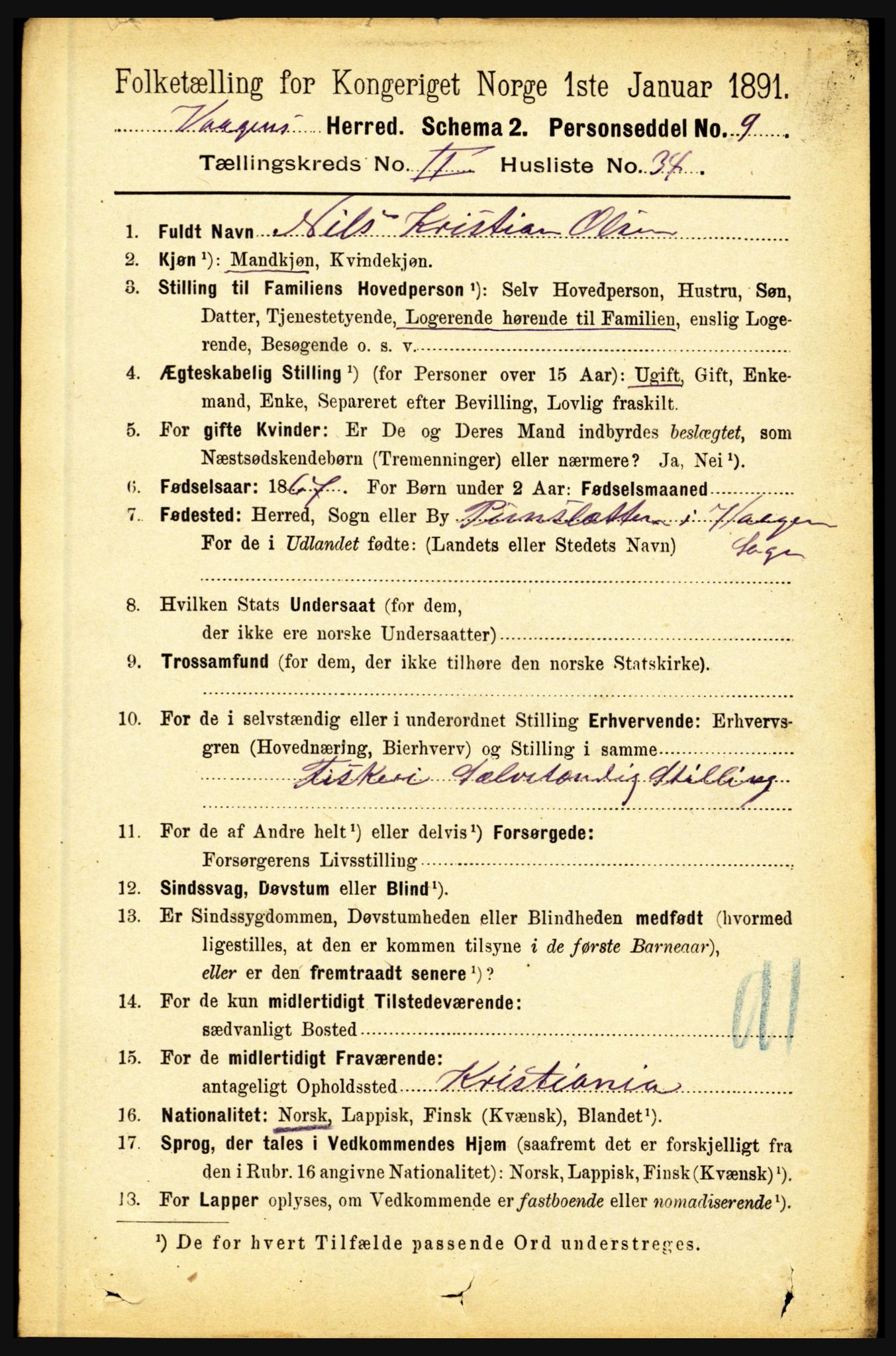 RA, 1891 census for 1865 Vågan, 1891, p. 653